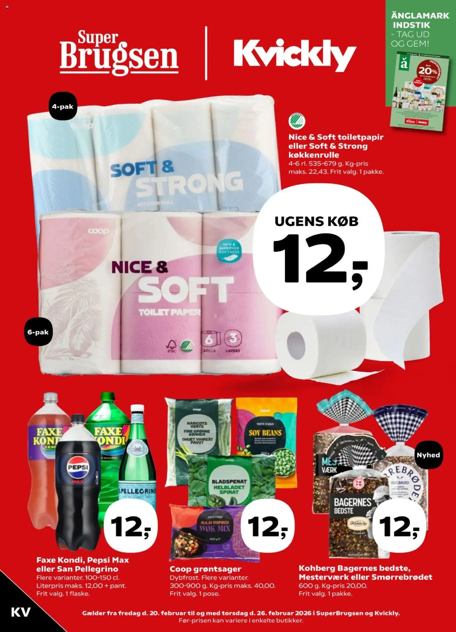 Kvickly tilbudsavis – gyldig fra 20.02.2026 | Side: 1 | Produkter: Toilet, Spinat, Pepsi, Pepsi Max