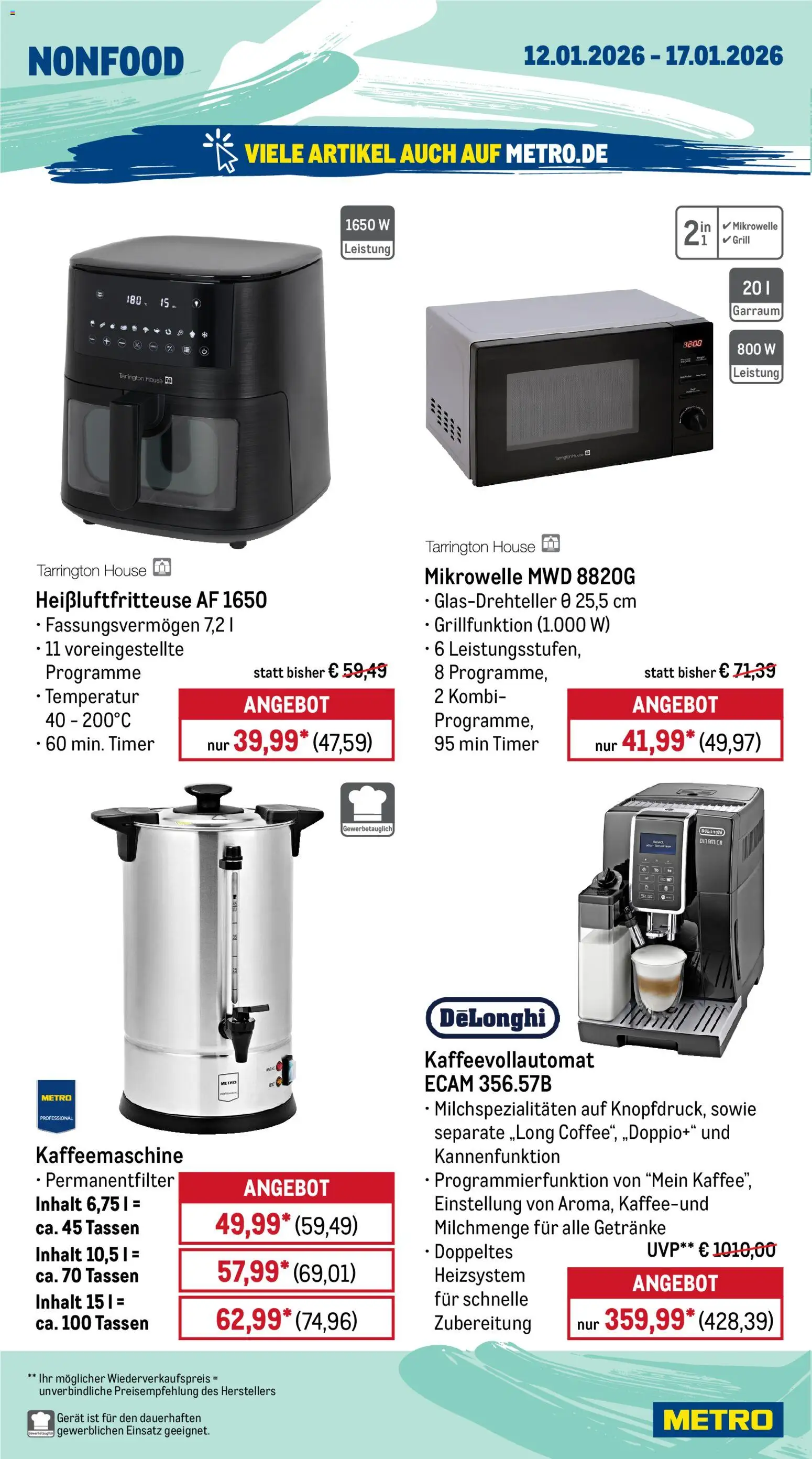 Metro Prospekt 	 – gültig ab 12.01.2026 | Seite: 22 | Produkte: Mikrowelle, Grill, Kaffeemaschine, Heißluftfritteuse