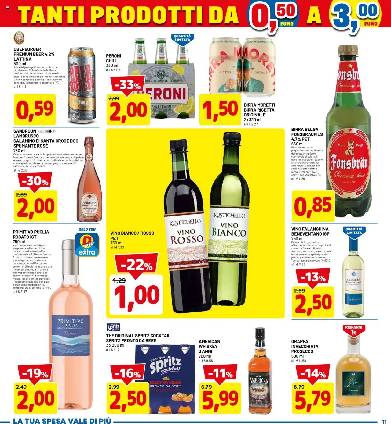 Volantino D Più del 04.08.2025 | Pagina: 11 | Prodotti: Grappa, Burrata, Vino bianco, Profumo