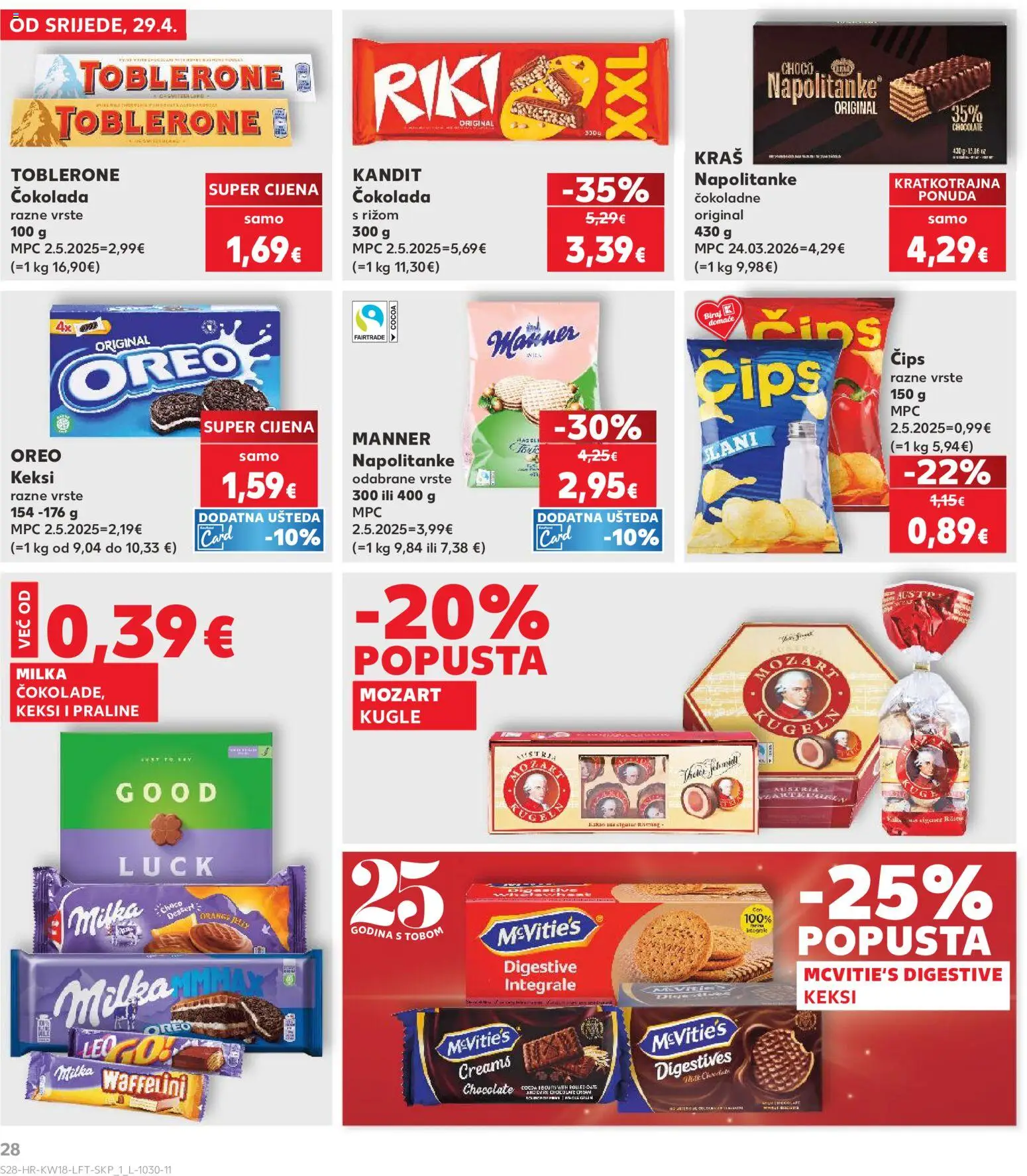 Kaufland katalog | vrijedi od 29.04.2026 | Stranica: 28 | Proizvodi: Praline, Čokolada, Čips, Napolitanke