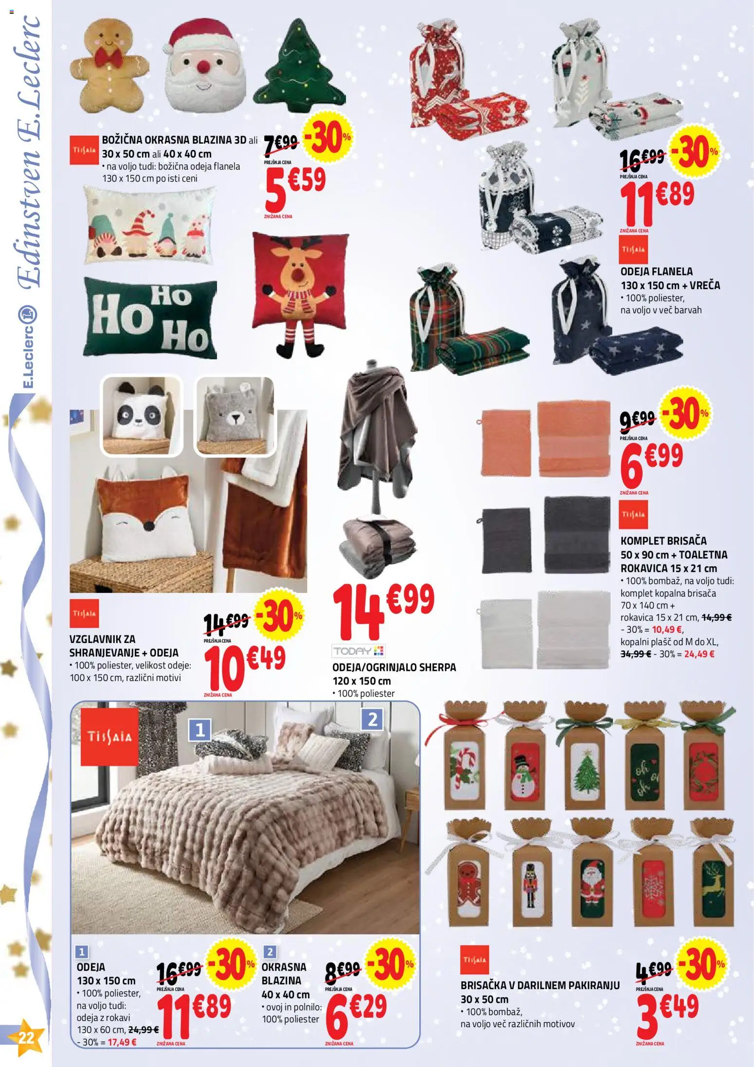 Novi E.leclerc katalog ponudbe – veljaven od 26.11.2025 | Stran: 22 | Izdelki: Brisača, Vzglavnik, Blazina, Plasc