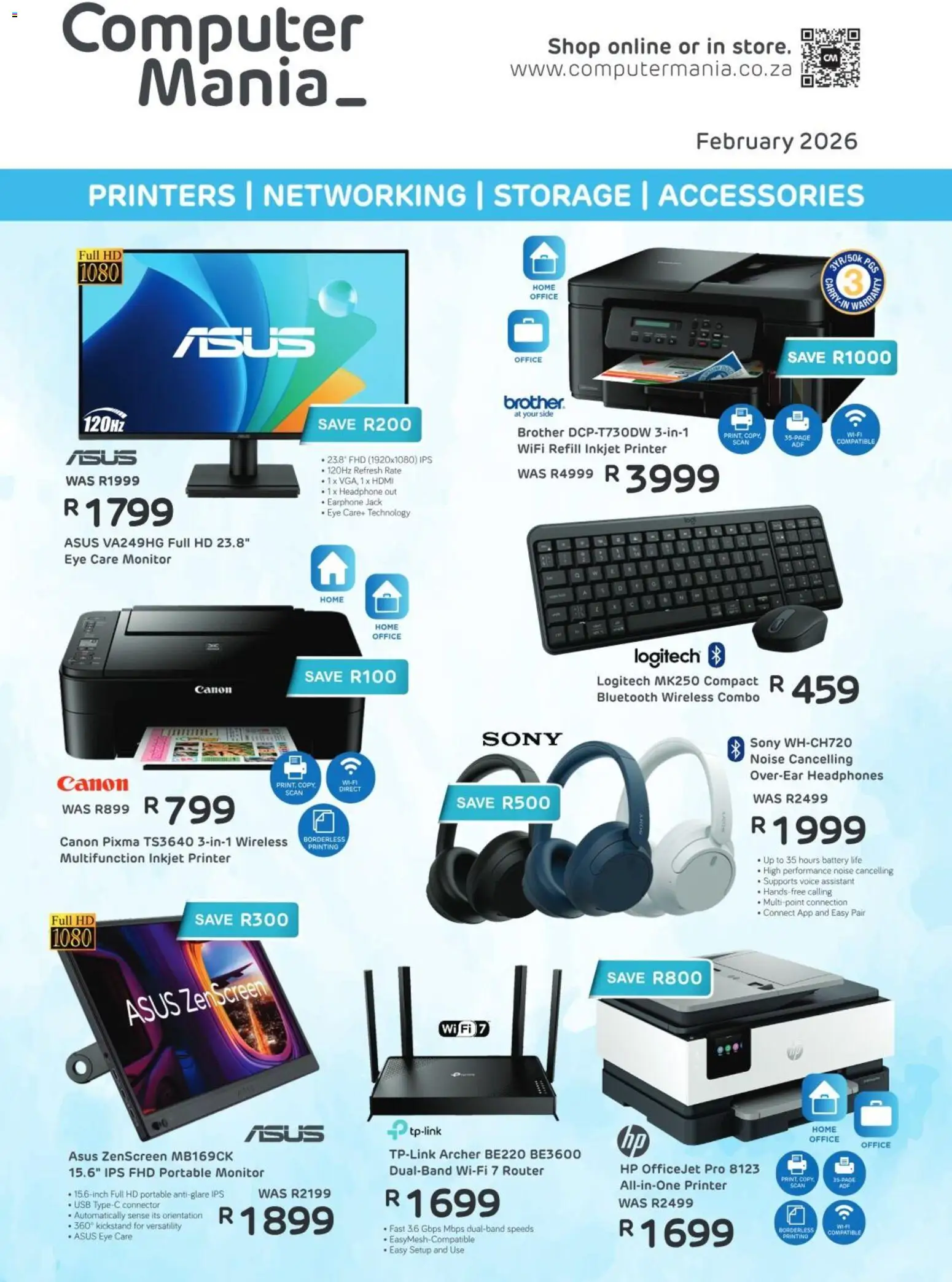 New Computer Mania catalogue – valid from 01.02.2026 | Page: 1 | Products: Router, Computer, Headphones, Battery