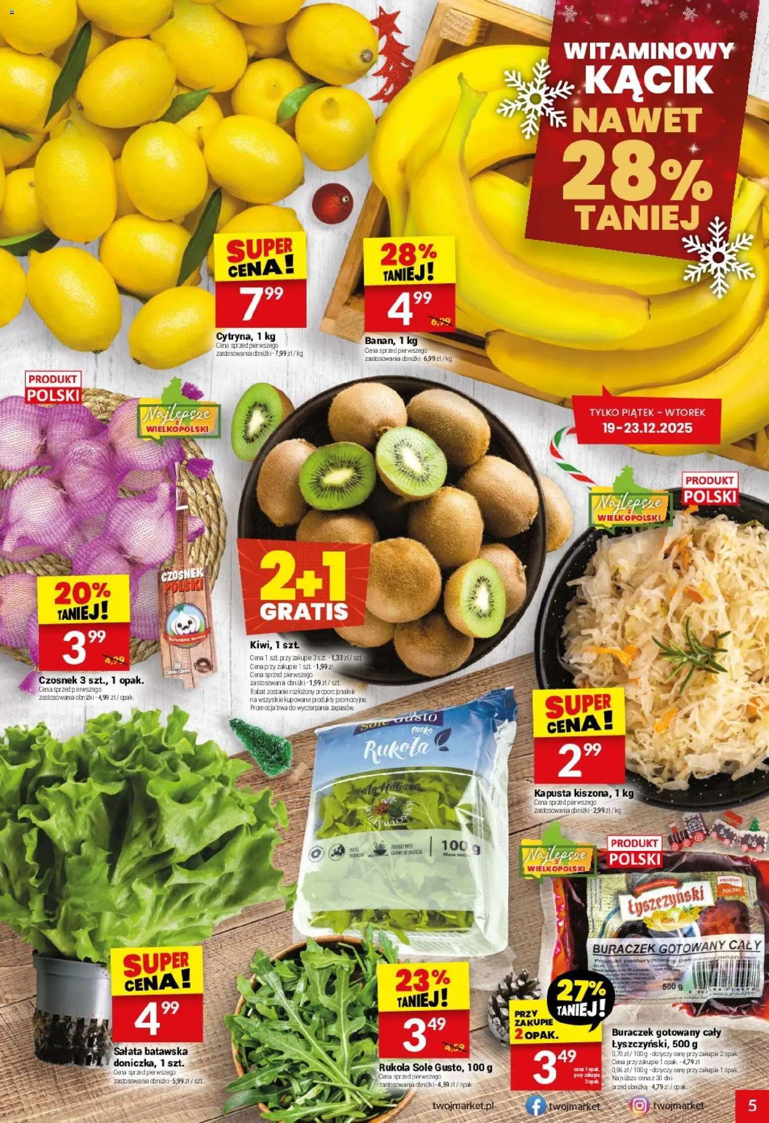 Twój Market Gazetka od 17.12.2025 | Strona: 5 | Produkty: Czosnek, Kapusta, Rukola