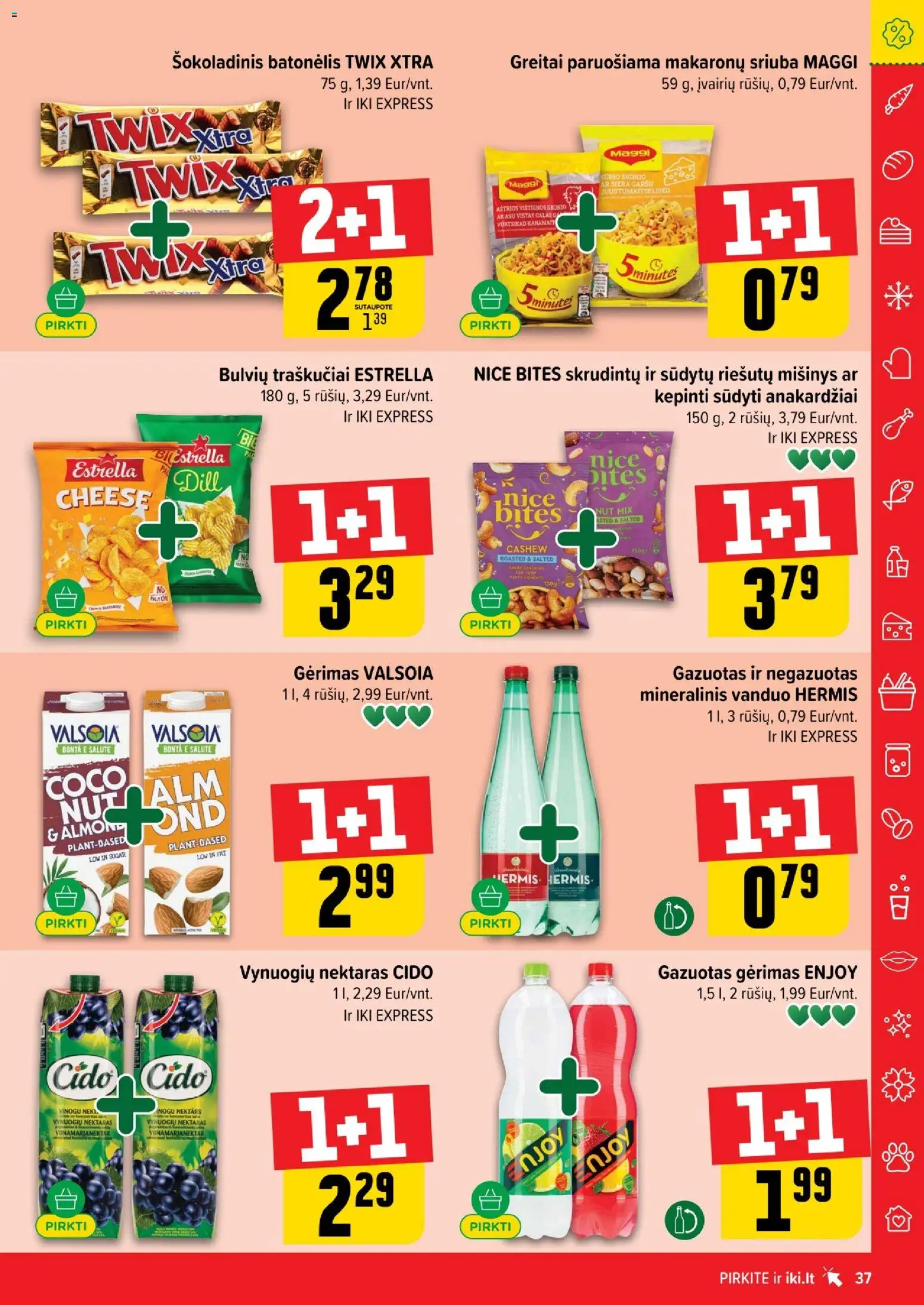 IKI akcijos nuo 12.01.2026 | Puslapis: 37 | Prekių: Vištienos, Šokoladinis batonėlis, Traškučiai, Mineralinis vanduo