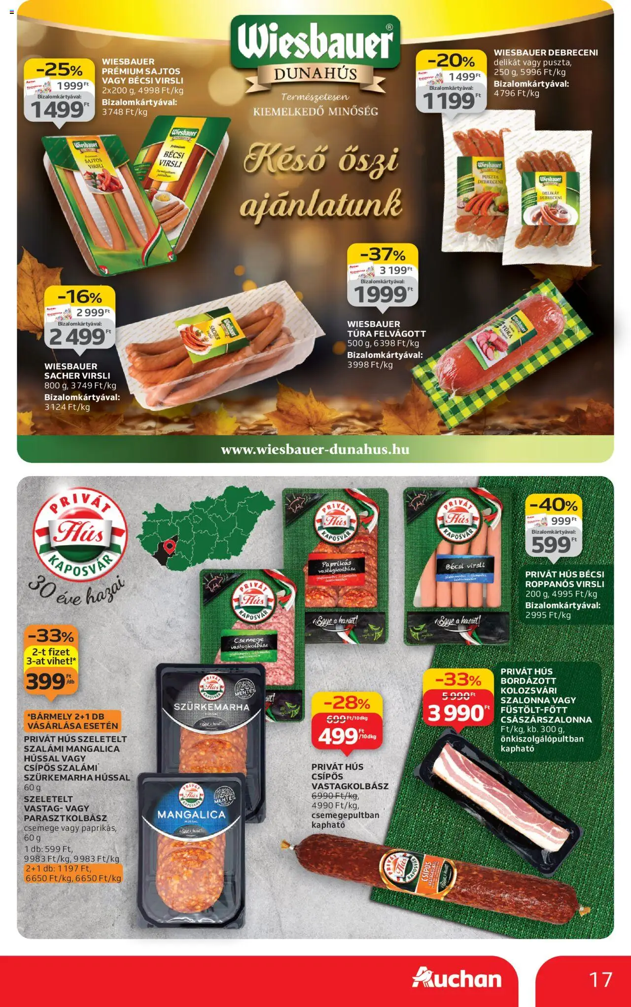 Auchan akciós ujság - amely érvényes a következő dátumtól: 24.10.2025 | Oldal: 17 | Termékek: Virsli, Császárszalonna, Szalámi, Szalonna
