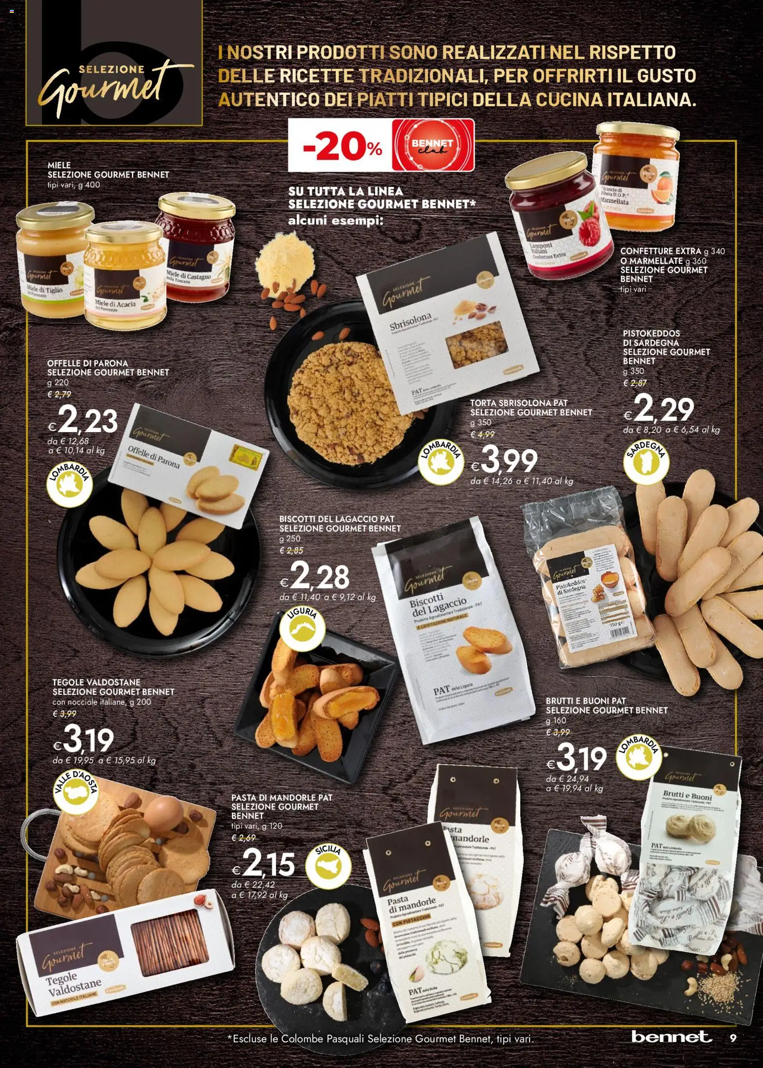 Volantino bennet volantino Gourmet del 19.03.2026 | Pagina: 9 | Prodotti: Lamponi, Biscotti, Mandorle, Marmellata