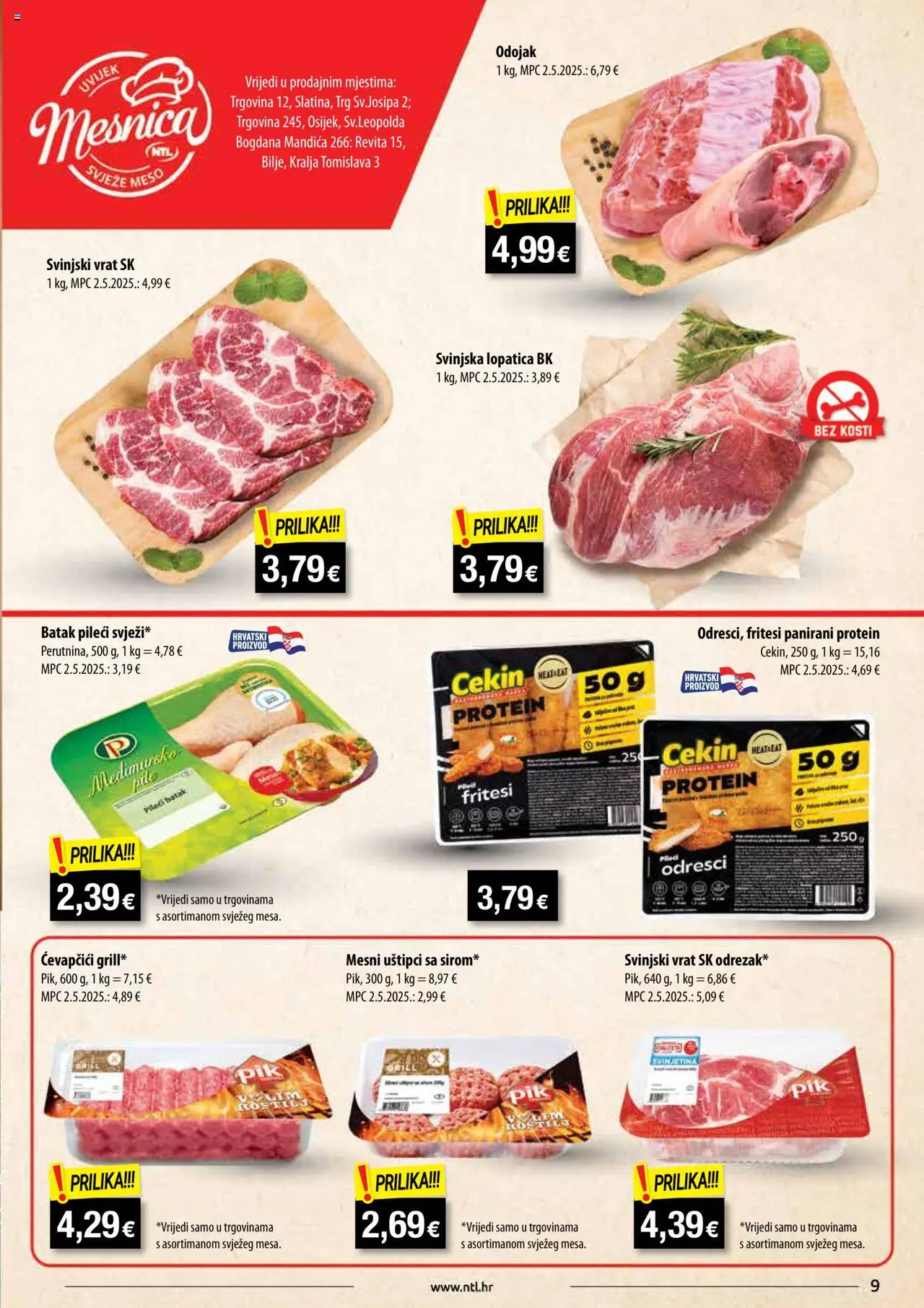 NTL katalog | vrijedi od 13.08.2025 | Stranica: 9 | Proizvodi: Svinjski vrat, Meso, Ćevapčići, Lopatica