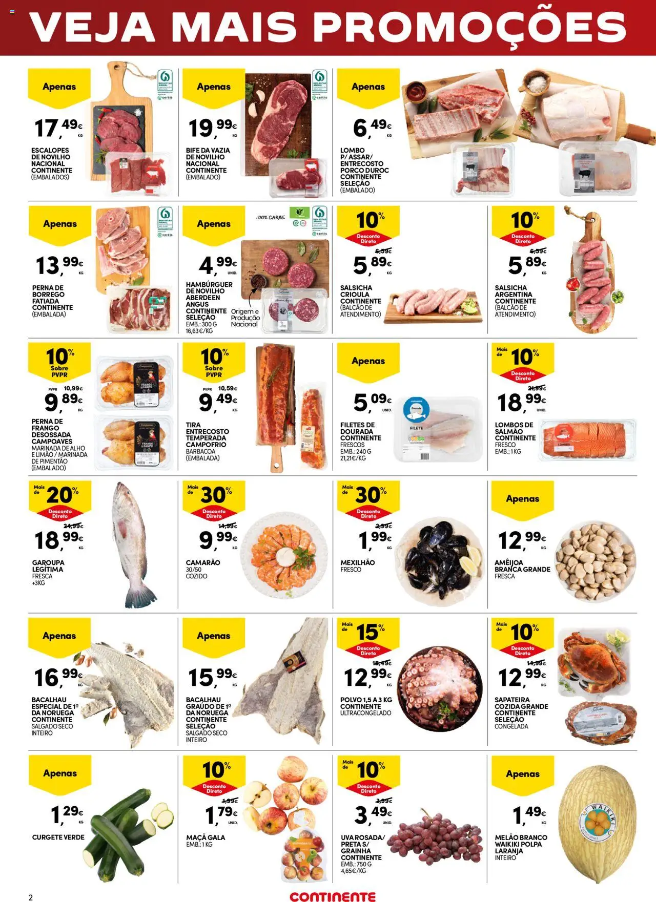 Continente - Fim de Semana │ válido de 01.08.2025 | Página: 2 | Produtos: Dourada, Bacalhau, Curgete, Hambúrguer