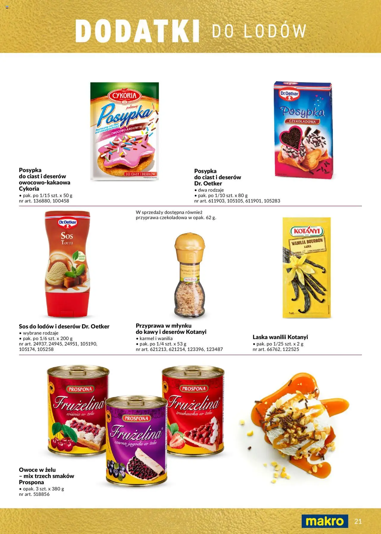 Makro Gazetka - Lody od 14.05.2025 | Strona: 21 | Produkty: Czekoladowa, Wanilia laska, Owoce, Sos