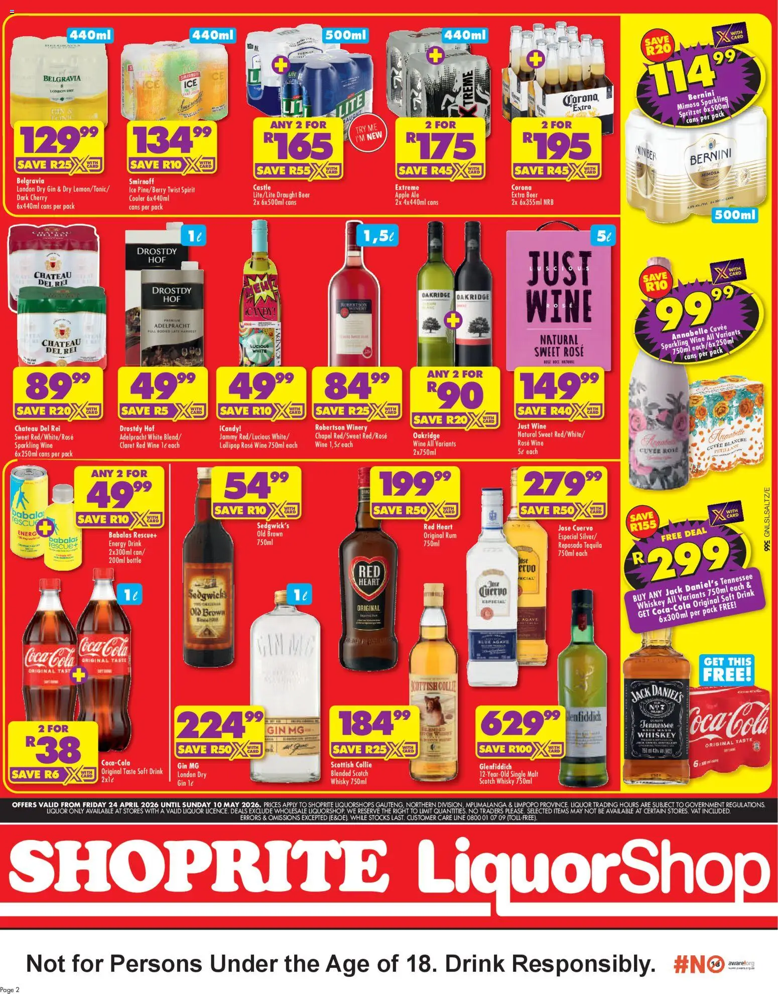 New Shoprite catalogue – valid from 24.04.2026 | Page: 2 | Products: Cooler, Wine, Beer, Whiskey