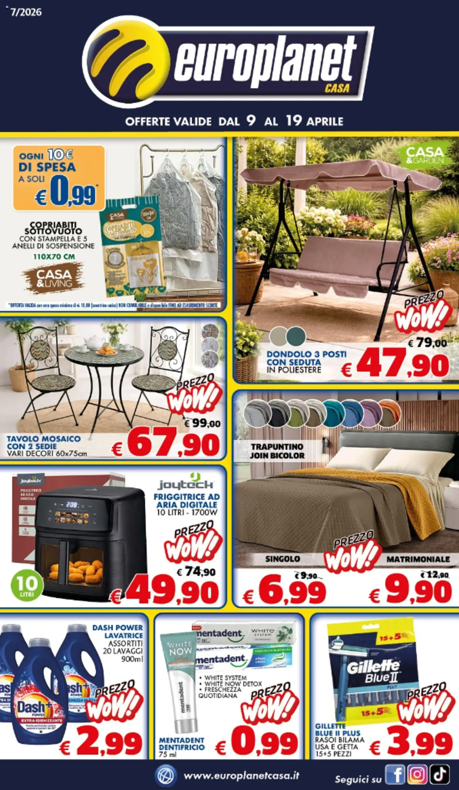 Volantino Europlanet Casa del 09.04.2026 | Pagina: 1 | Prodotti: Friggitrice ad aria, Dentifricio, Lavatrice, Friggitrice