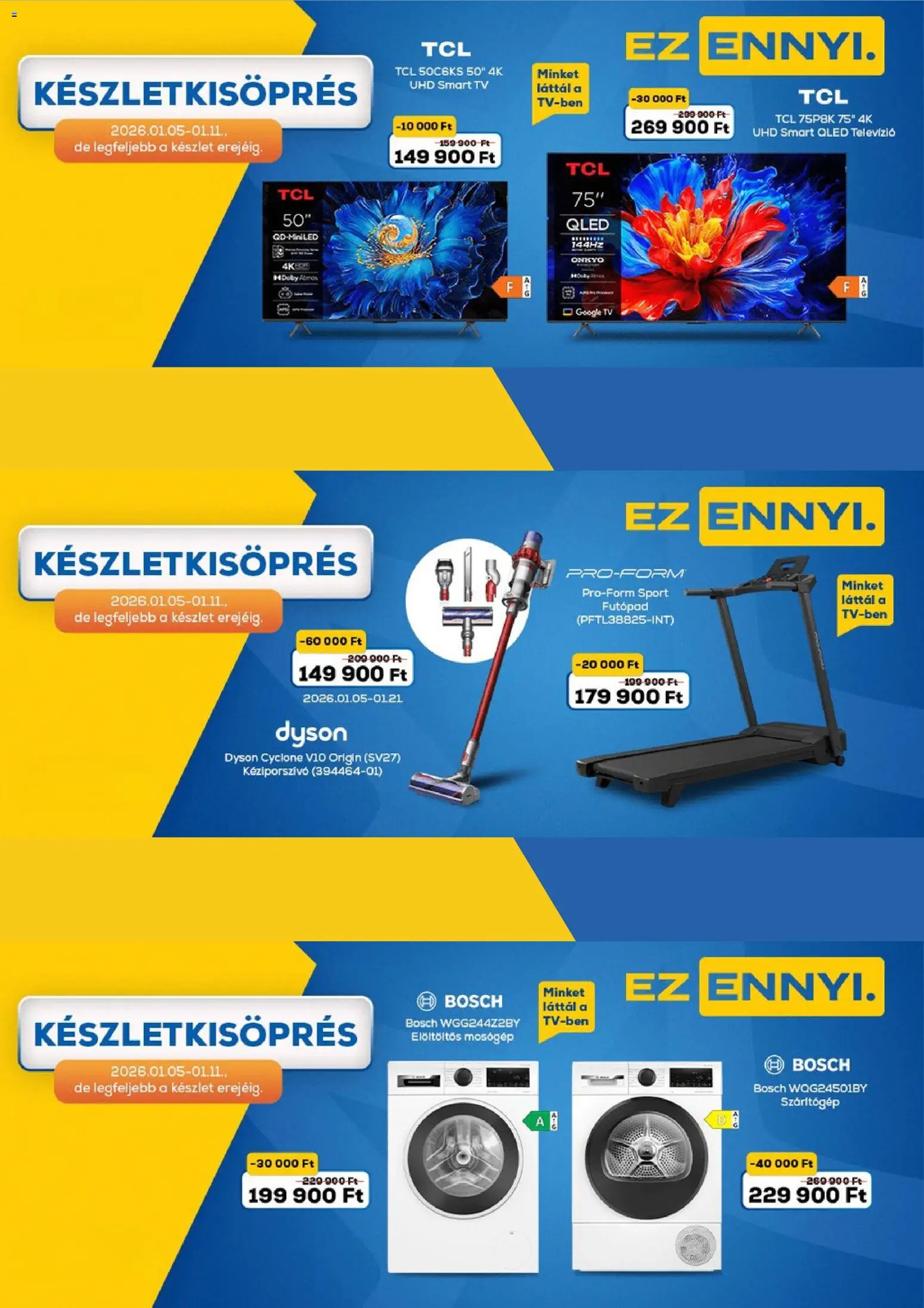 Euronics akciós ujság - amely érvényes a következő dátumtól: 05.01.2026 | Oldal: 1 | Termékek: Televízió, Szárítógép, Smart tv, Elöltöltős mosógép