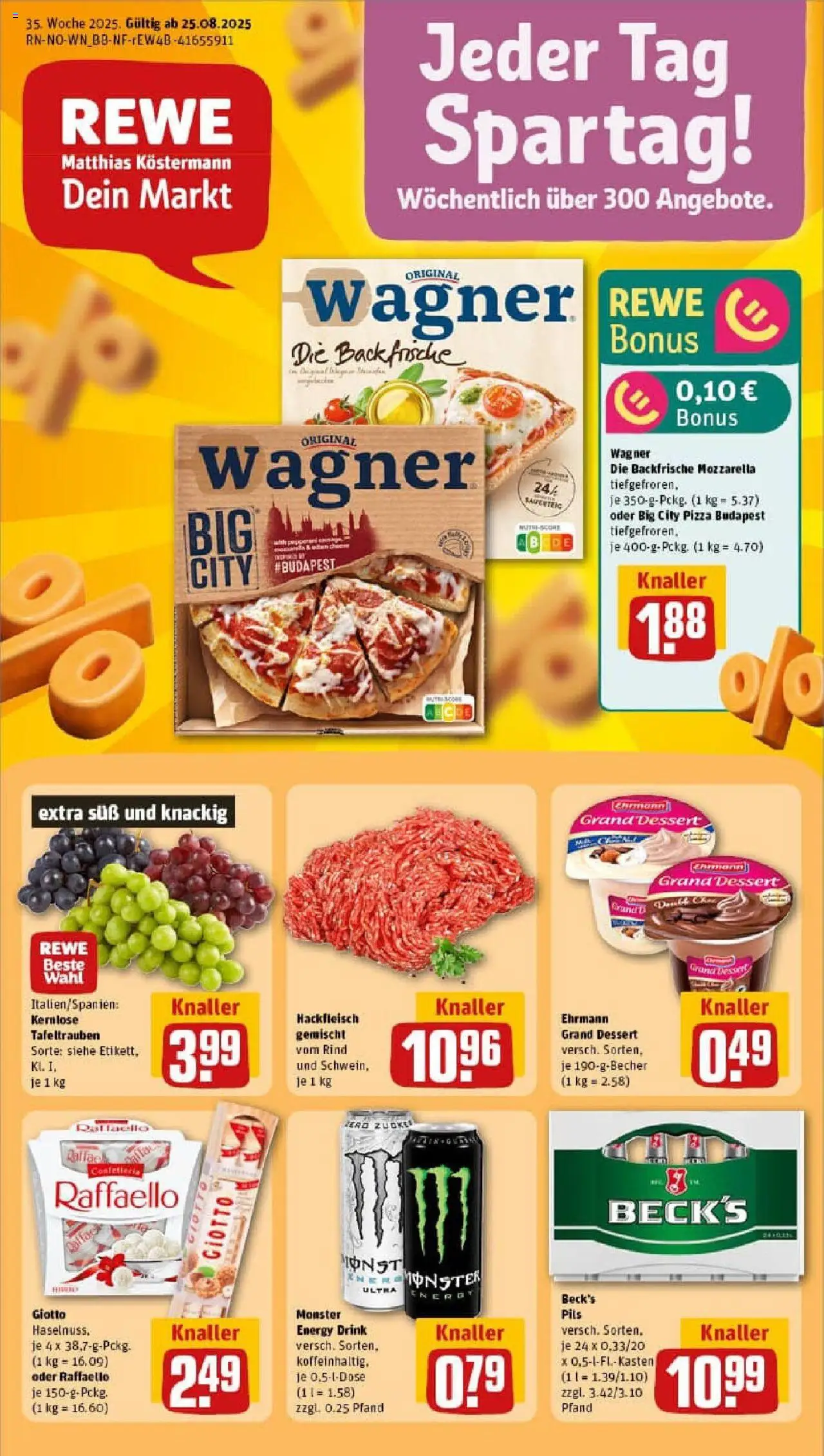 Rewe prospekt Gnarrenburg	 - gültig ab dem 24.08.2025 | Seite: 1 | Produkte: Energy, Monster, Pizza, Hackfleisch