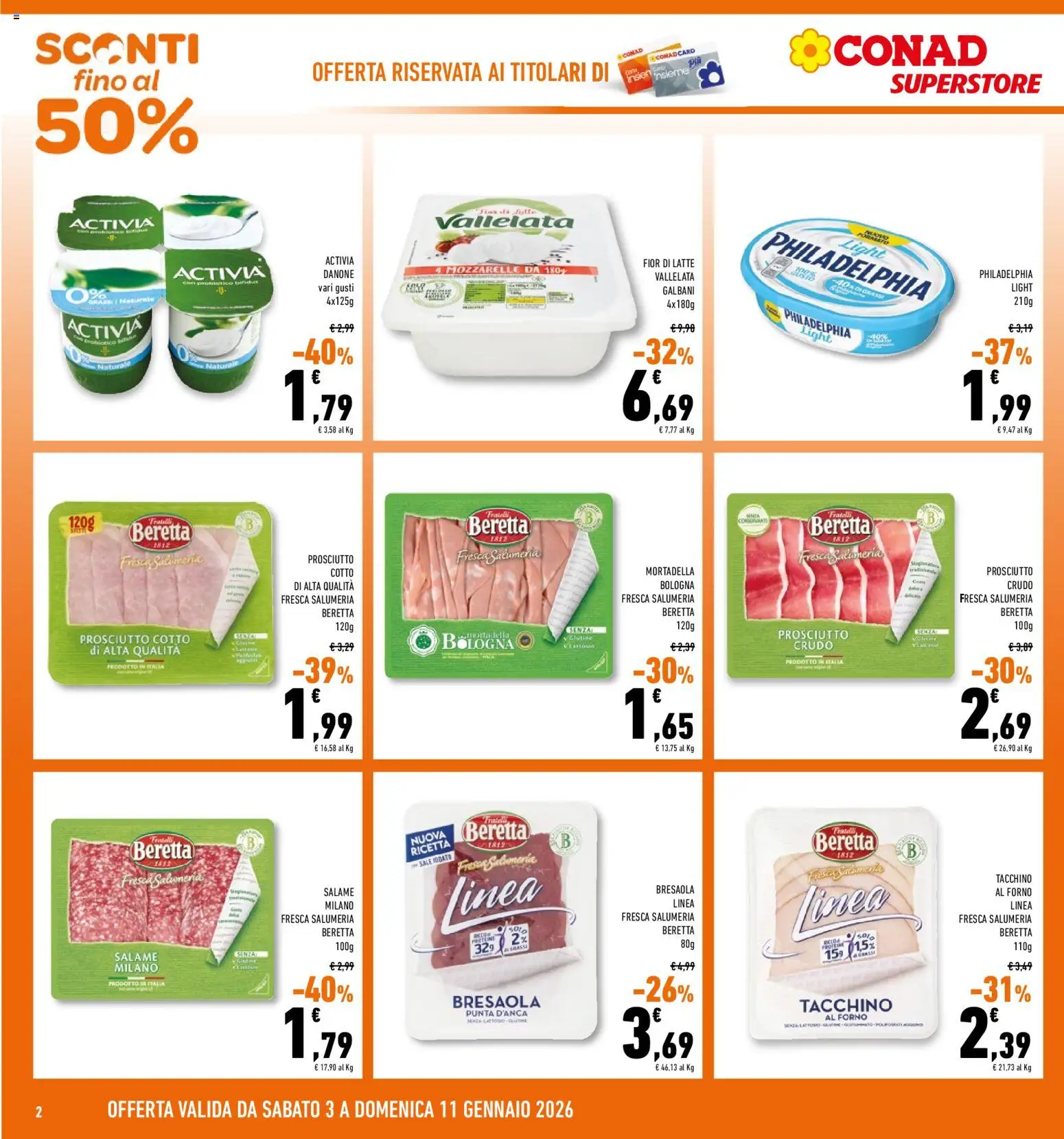 Volantino Conad del 03.01.2026 | Pagina: 2 | Prodotti: Bresaola, Sale, Prosciutto, Mortadella