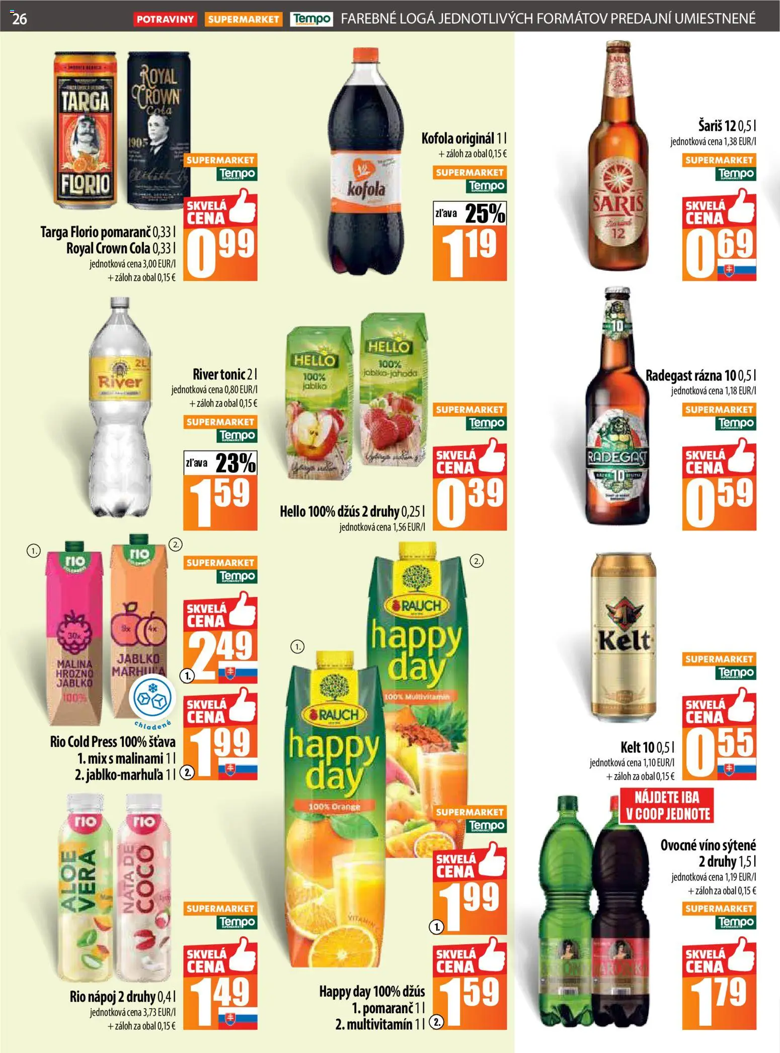Nové COOP Jednota akcie – leták je platný od 13.11.2025 | Strana: 26 | Produkty: Kelt, Radegast, Kofola, Šariš