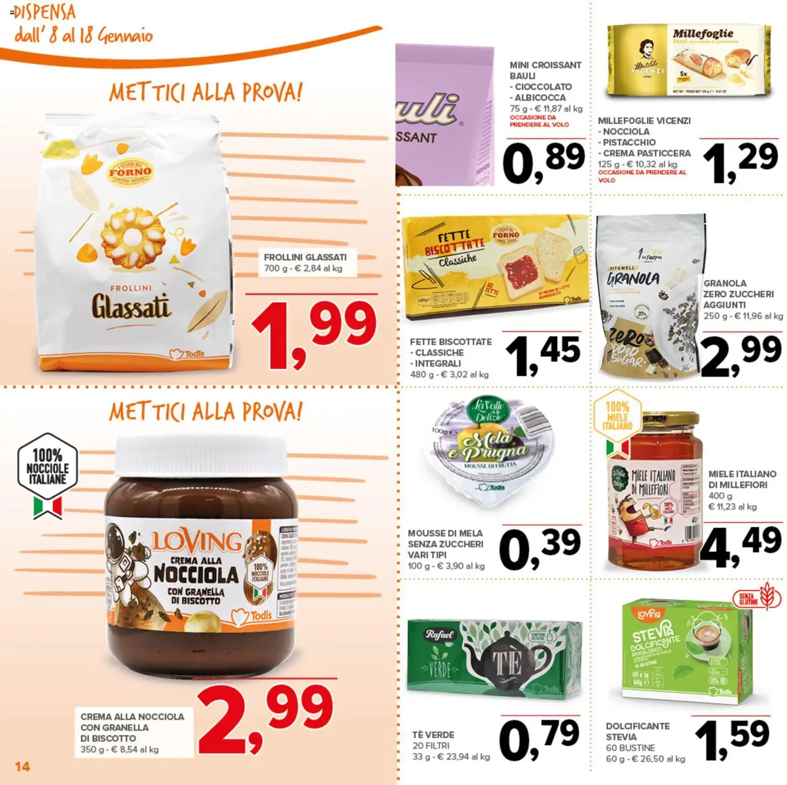 Volantino Todis del 08.01.2026 | Pagina: 14 | Prodotti: Stevia, Frutta, Nocciole, Frollini