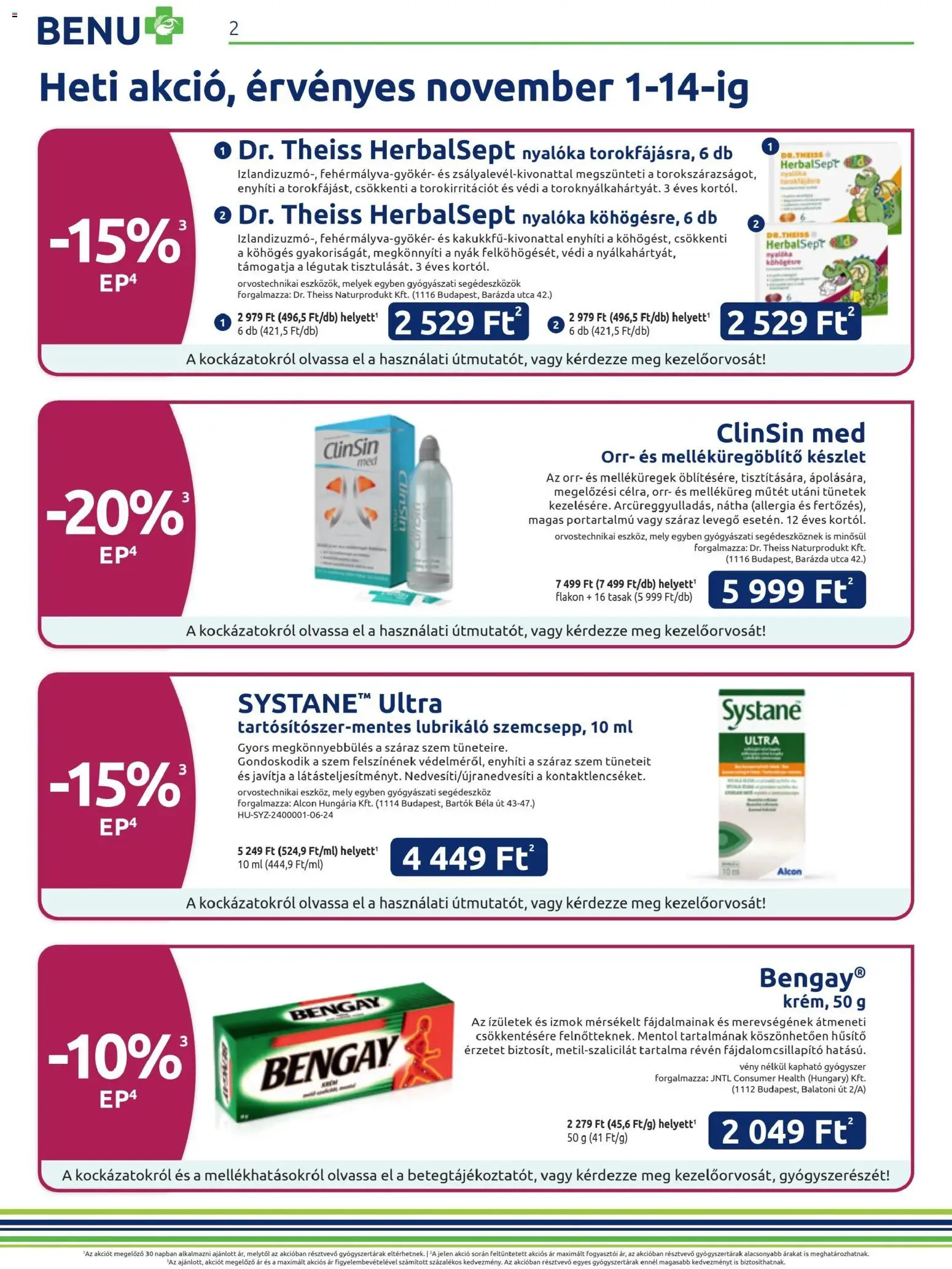 BENU Gyógyszertárak akciós ujság - amely érvényes a következő dátumtól: 01.11.2025 | Oldal: 2 | Termékek: Nyalóka