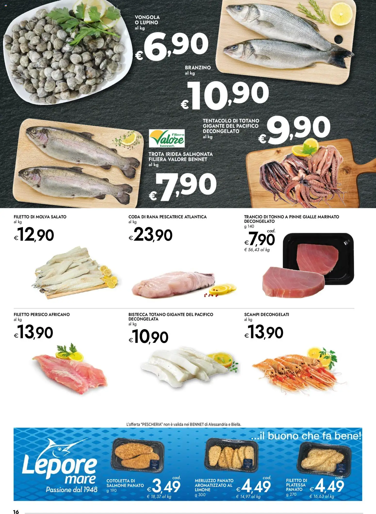 Volantino bennet del 27.11.2025 | Pagina: 16 | Prodotti: Trota, Branzino, Tonno, Totano