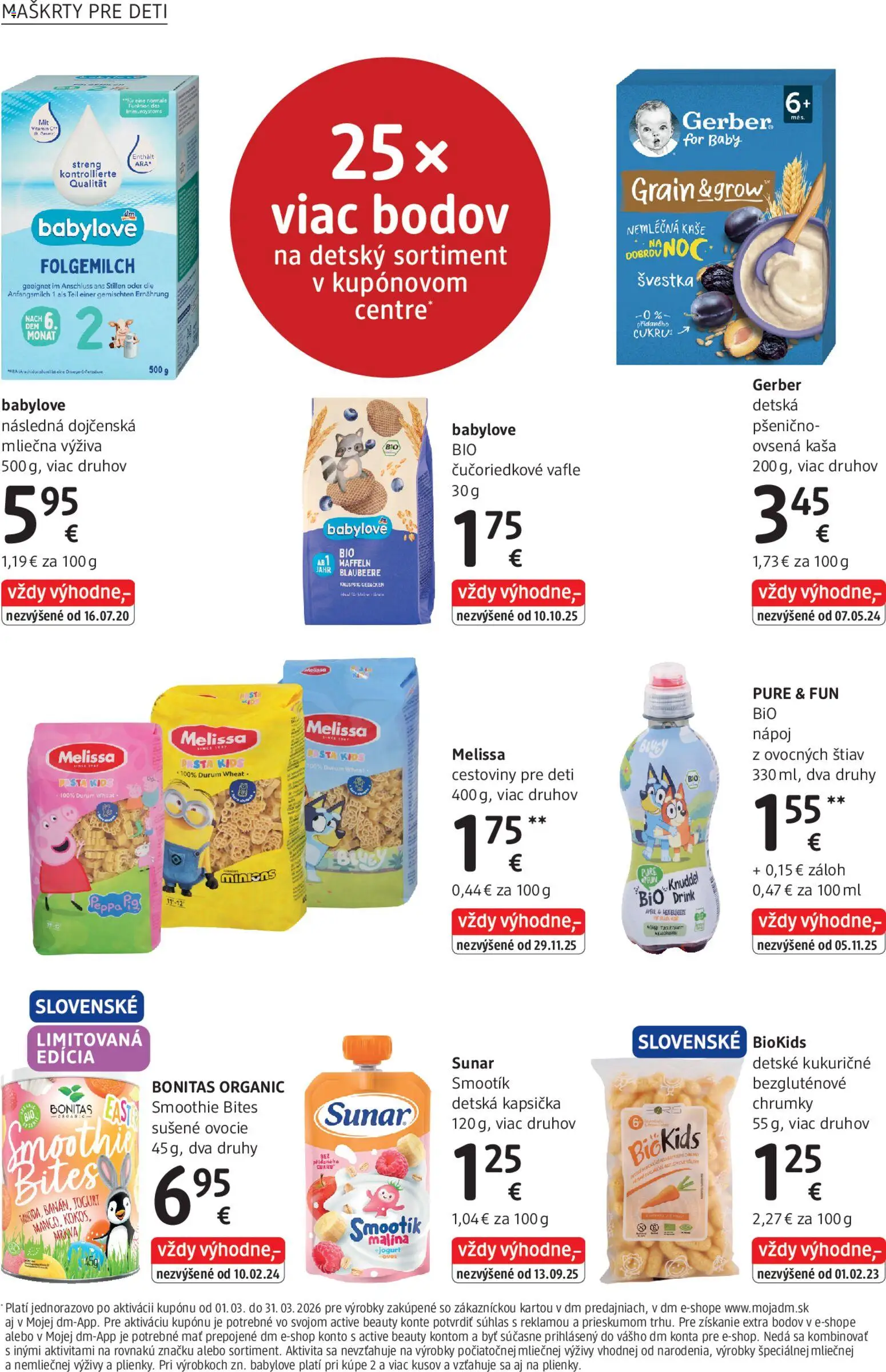 Nové dm drogerie akcie – leták je platný od 01.03.2026 | Strana: 20 | Produkty: Cestoviny, Sunar, Mrkva, Ovocie