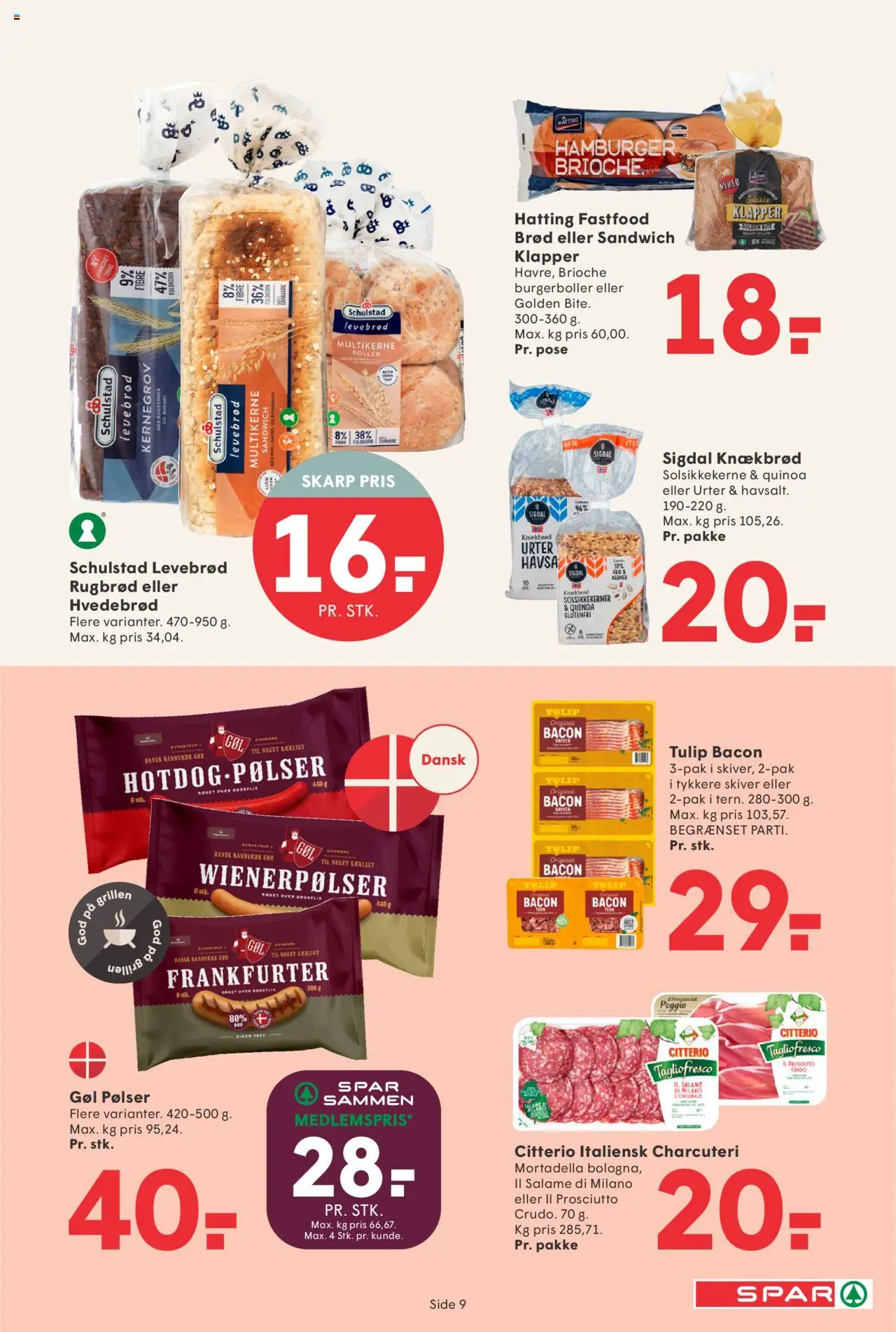 Spar Tilbudsavis gyldig fra 01.08.2025 | Side: 9 | Produkter: Solsikkekerner, Rugbrød, Bacon, Knækbrød
