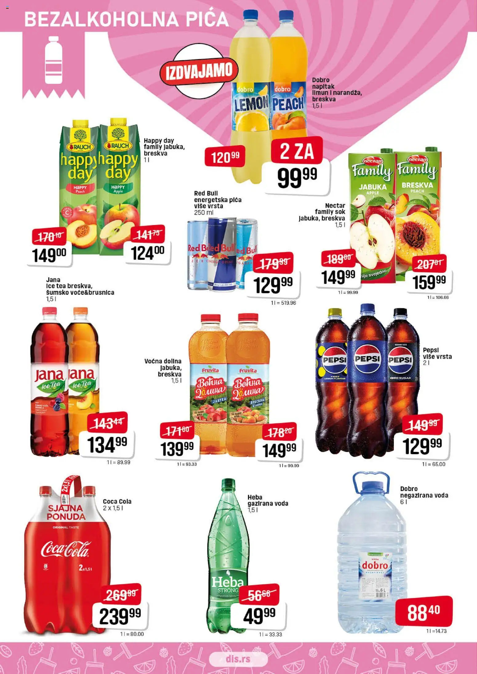 DIS katalog - važi od 29.01.2026 | Strana: 10 | Proizvode: Coca Cola, Negazirana voda, Red Bull, Breskva