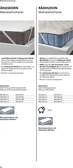 Ikea Prospekt  Schlafkomfort	 ab 30.09.2025 gültig | Seite: 54 | Produkte: Matratze, Matratzenschoner