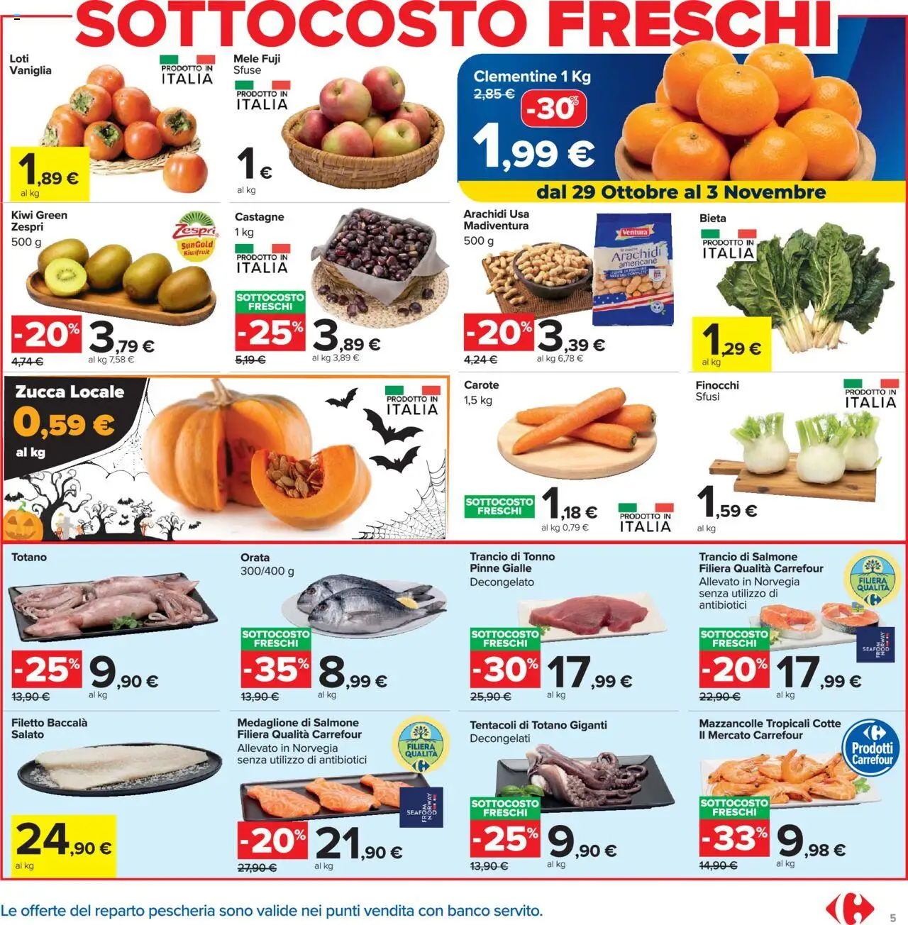 Volantino Carrefour del 20.10.2025 | Pagina: 5 | Prodotti: Salmone, Orata, Zucca, Totano