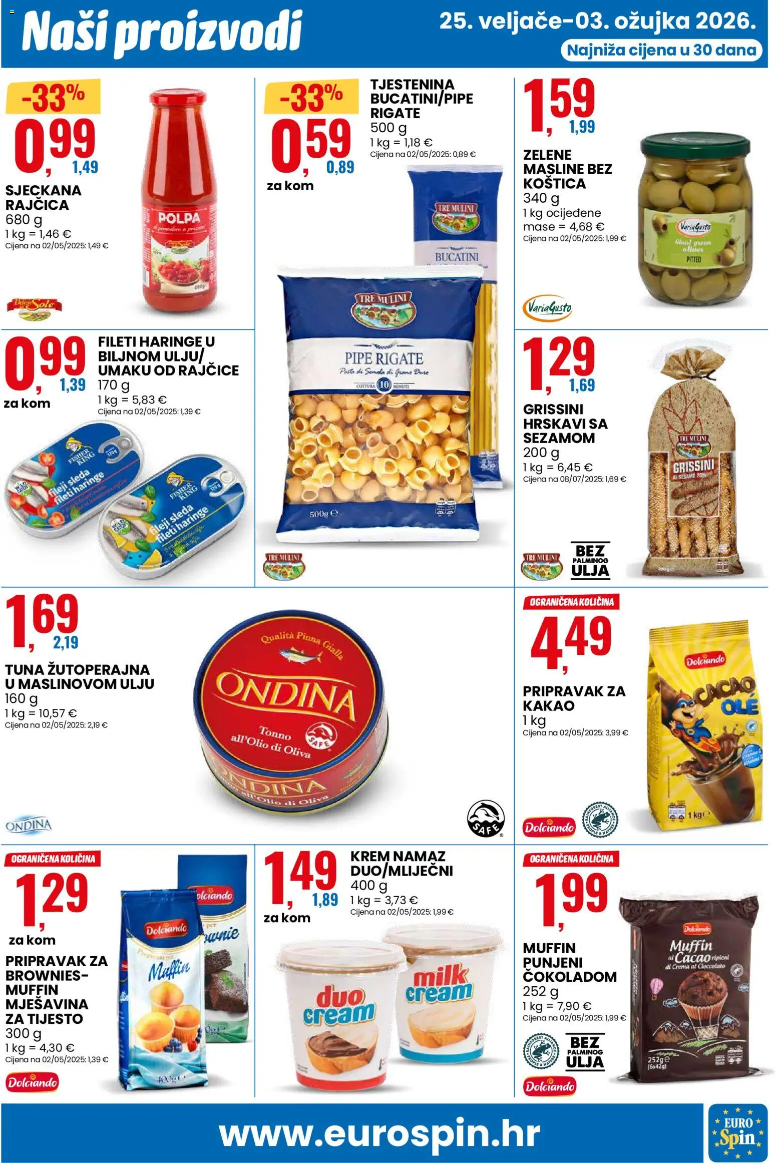 Eurospin katalog | vrijedi od 25.02.2026 | Stranica: 5 | Proizvodi: Rajčice, Tjestenina, Kakao, Namaz