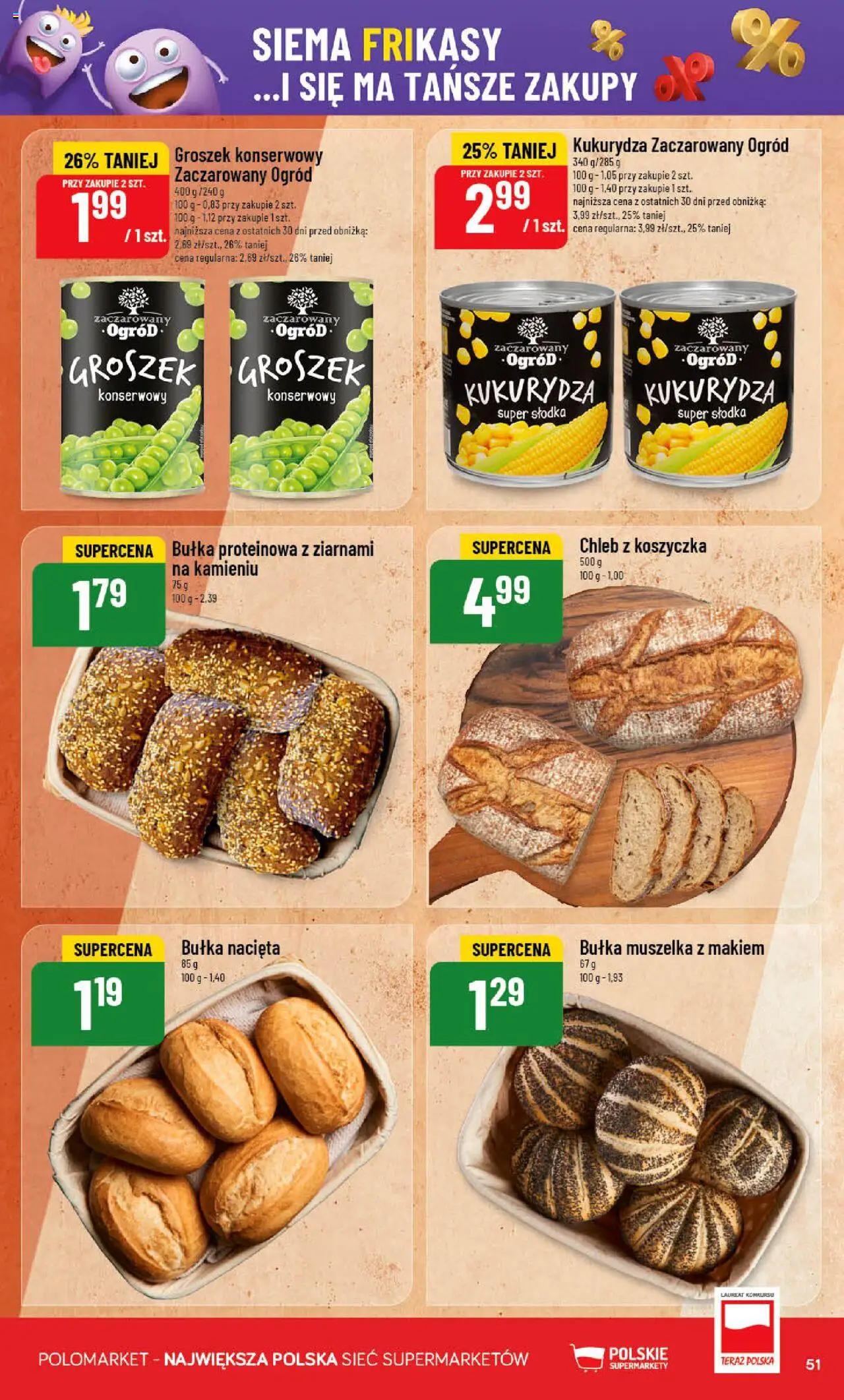 POLOmarket Gazetka od 28.05.2025 | Strona: 51 | Produkty: Bułka proteinowa, Chleb z koszyczka, Groszek konserwowy, Chleb
