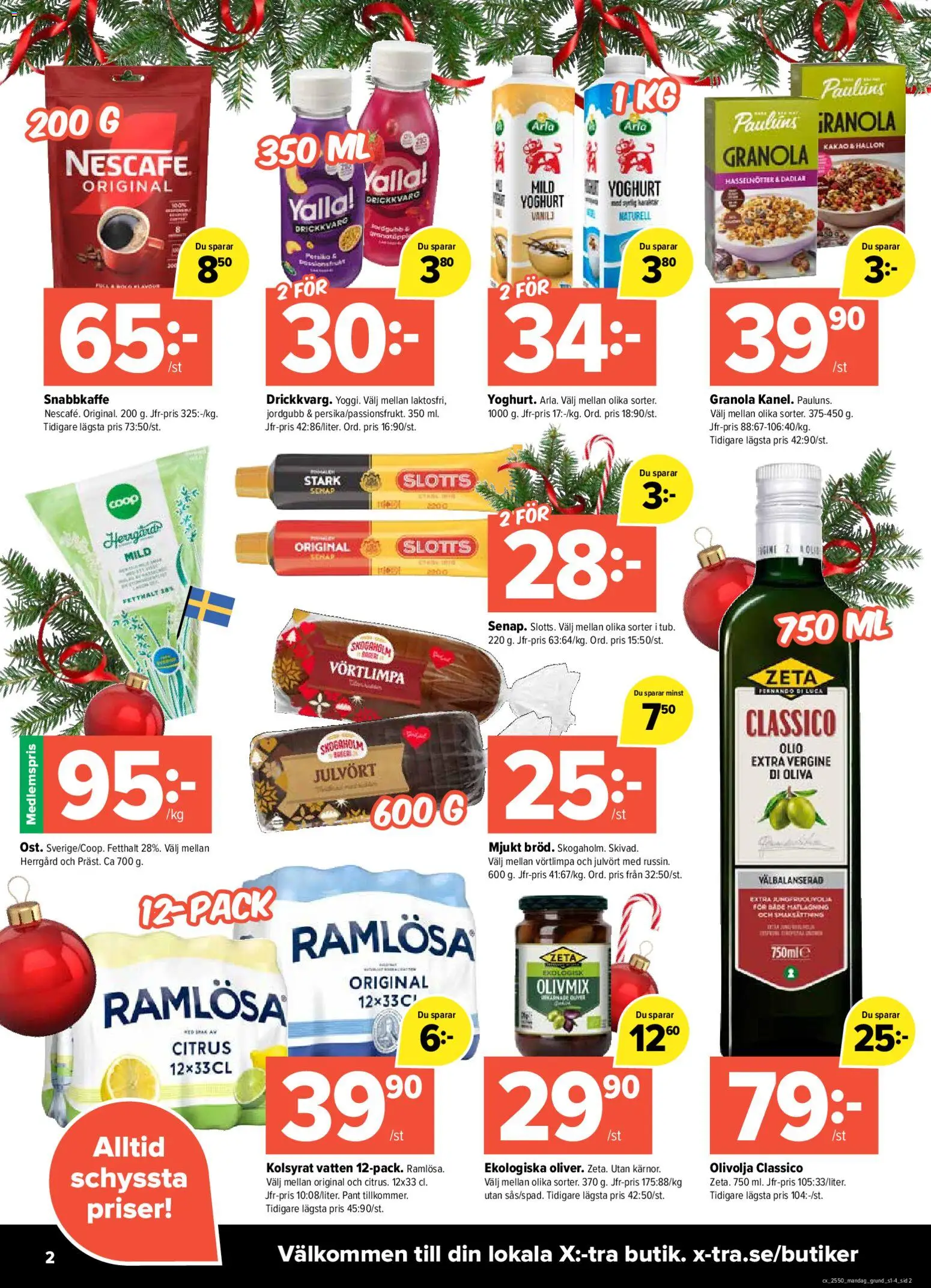 Coop X:-TRA reklamblad aktuell från 08.12.2025 | Sida: 2 | Produkter: Olivolja, Yoghurt, Persika, Hallon