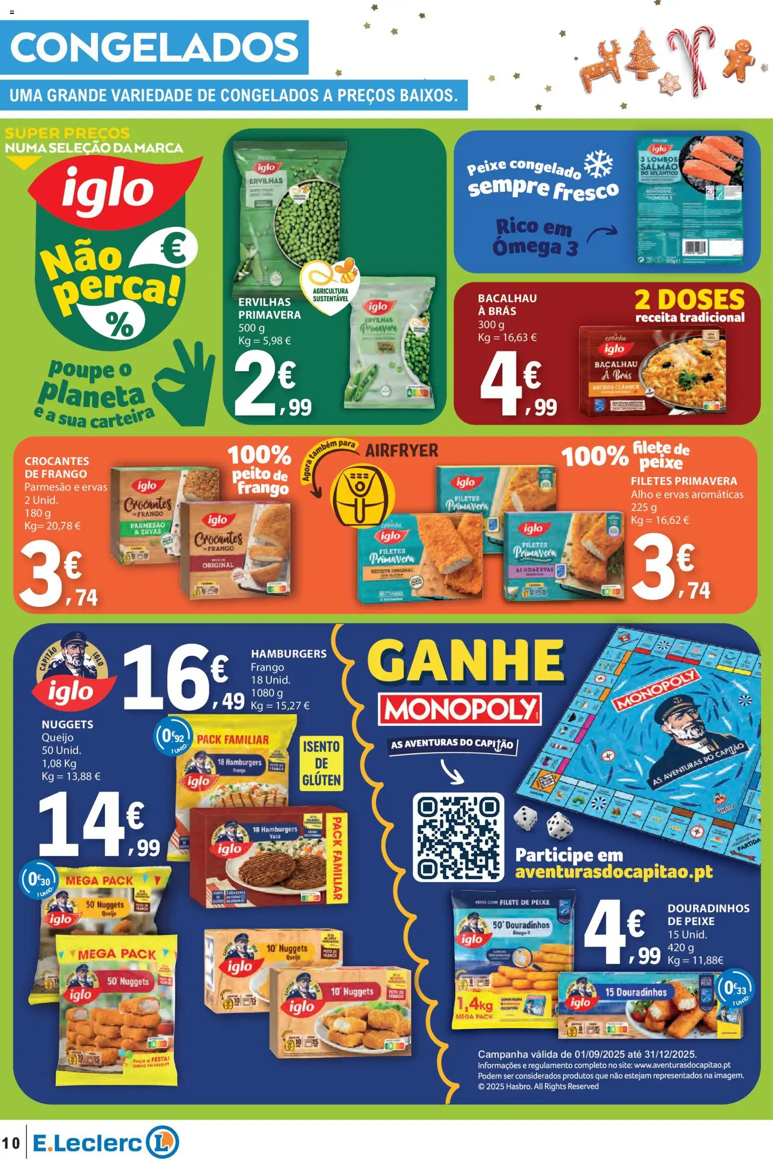 E.Leclerc folheto │ válido de 06.11.2025 | Página: 10 | Produtos: Bacalhau, Ômega 3, Queijo, Nuggets