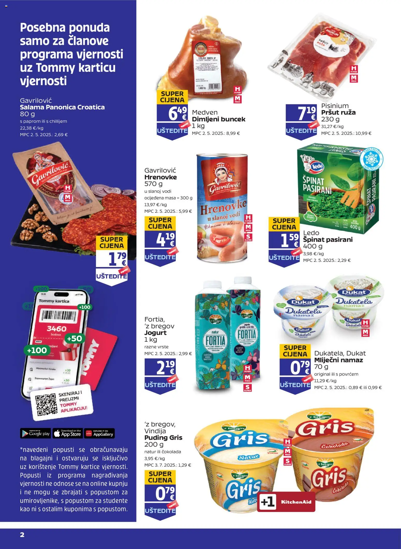 Tommy katalog | vrijedi od 13.11.2025 | Stranica: 1 | Proizvodi: Mliječni namaz, Salama, Hrenovke, Pršut