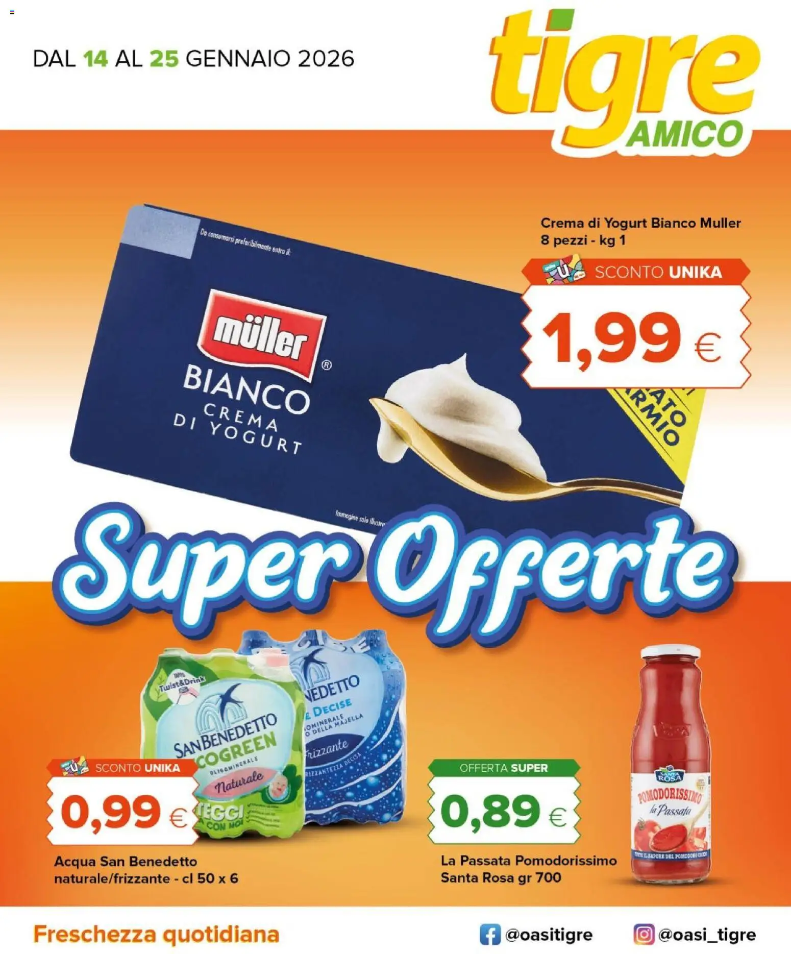 Volantino Tigre del 14.01.2026 | Pagina: 1 | Prodotti: Crema, Yogurt, Acqua, Pomodoro