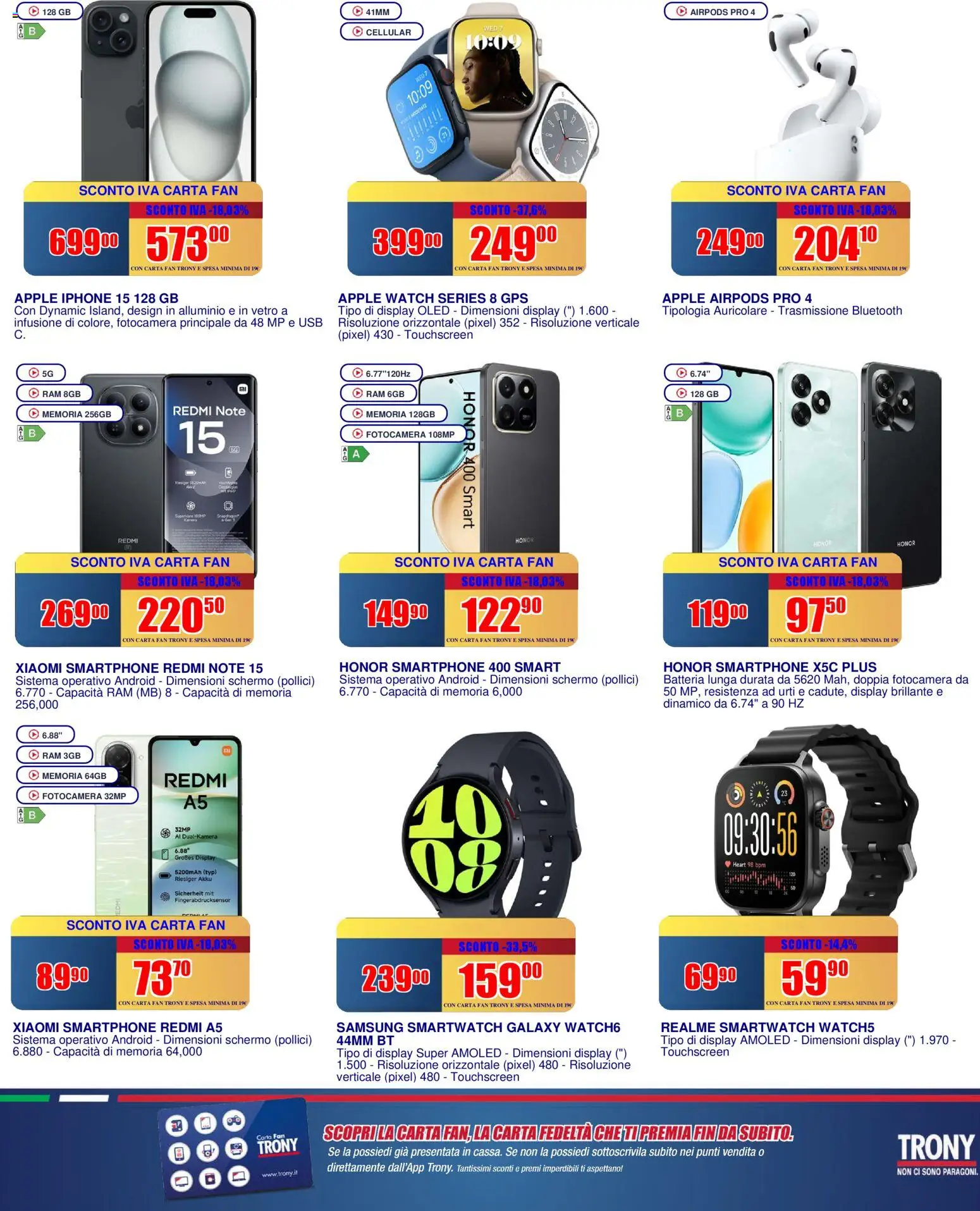 Volantino Trony del 02.04.2026 | Pagina: 15 | Prodotti: Smartphone, USB, Apple Watch, Samsung