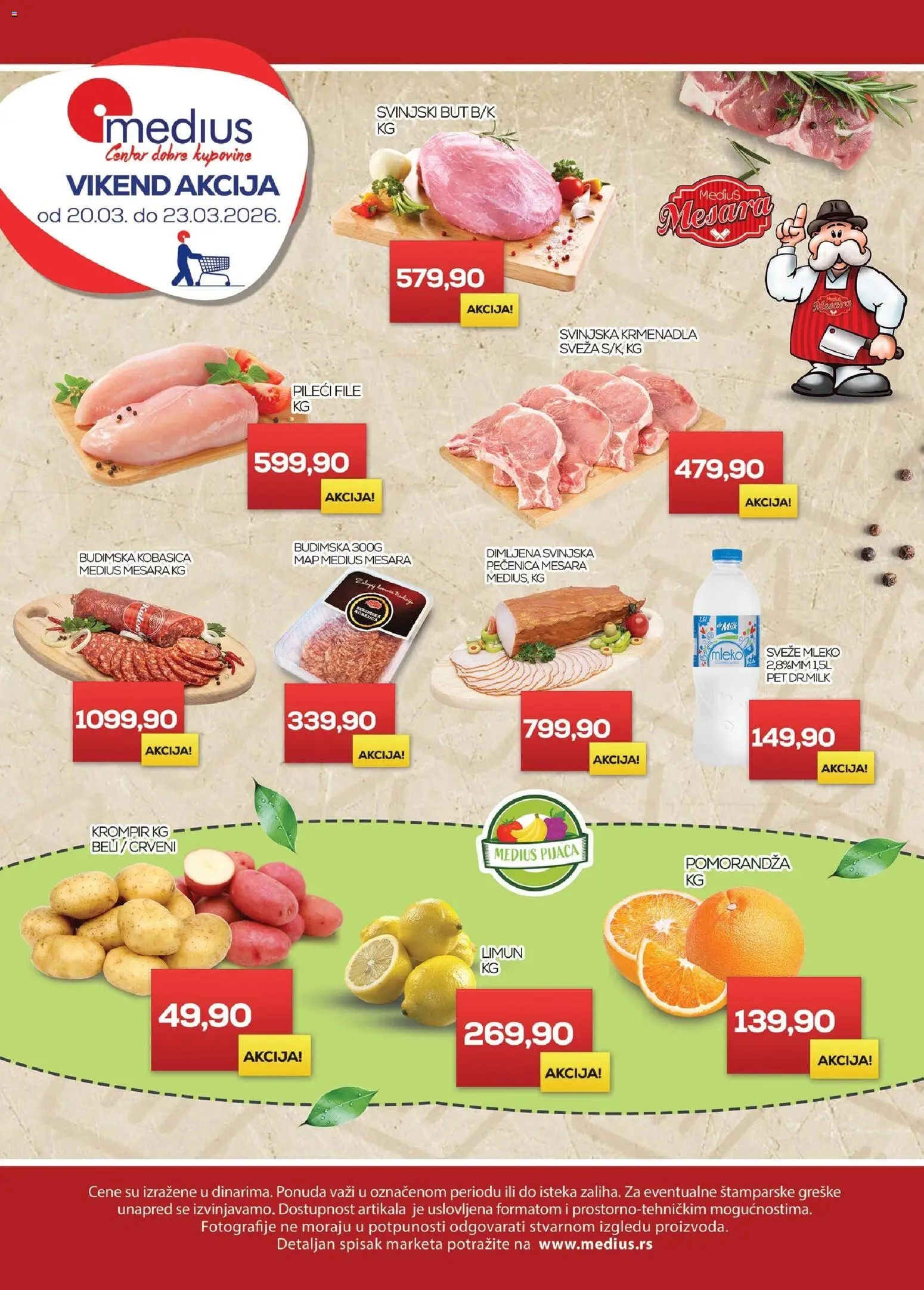 Medius katalog - važi od 20.03.2026 | Strana: 1 | Proizvode: Budimska kobasica, Svinjska krmenadla, Pomorandza, Pečenica