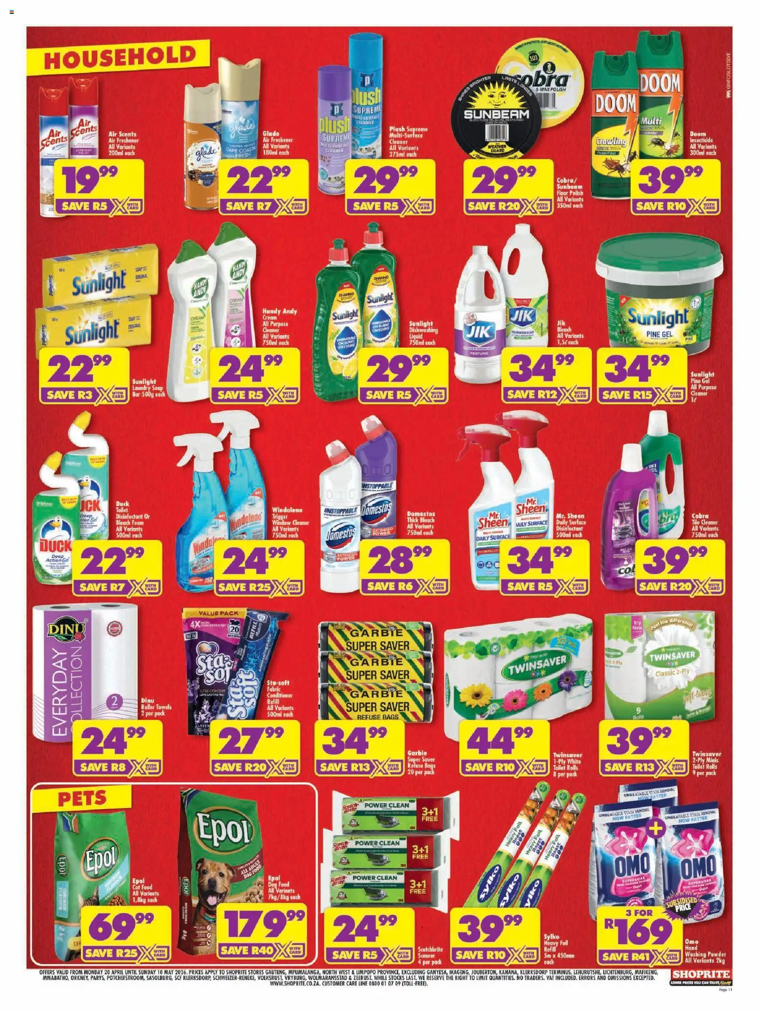 New Shoprite catalogue – valid from 20.04.2026 | Page: 11 | Products: Disinfectant, Conditioner, Washing powder, Dog food