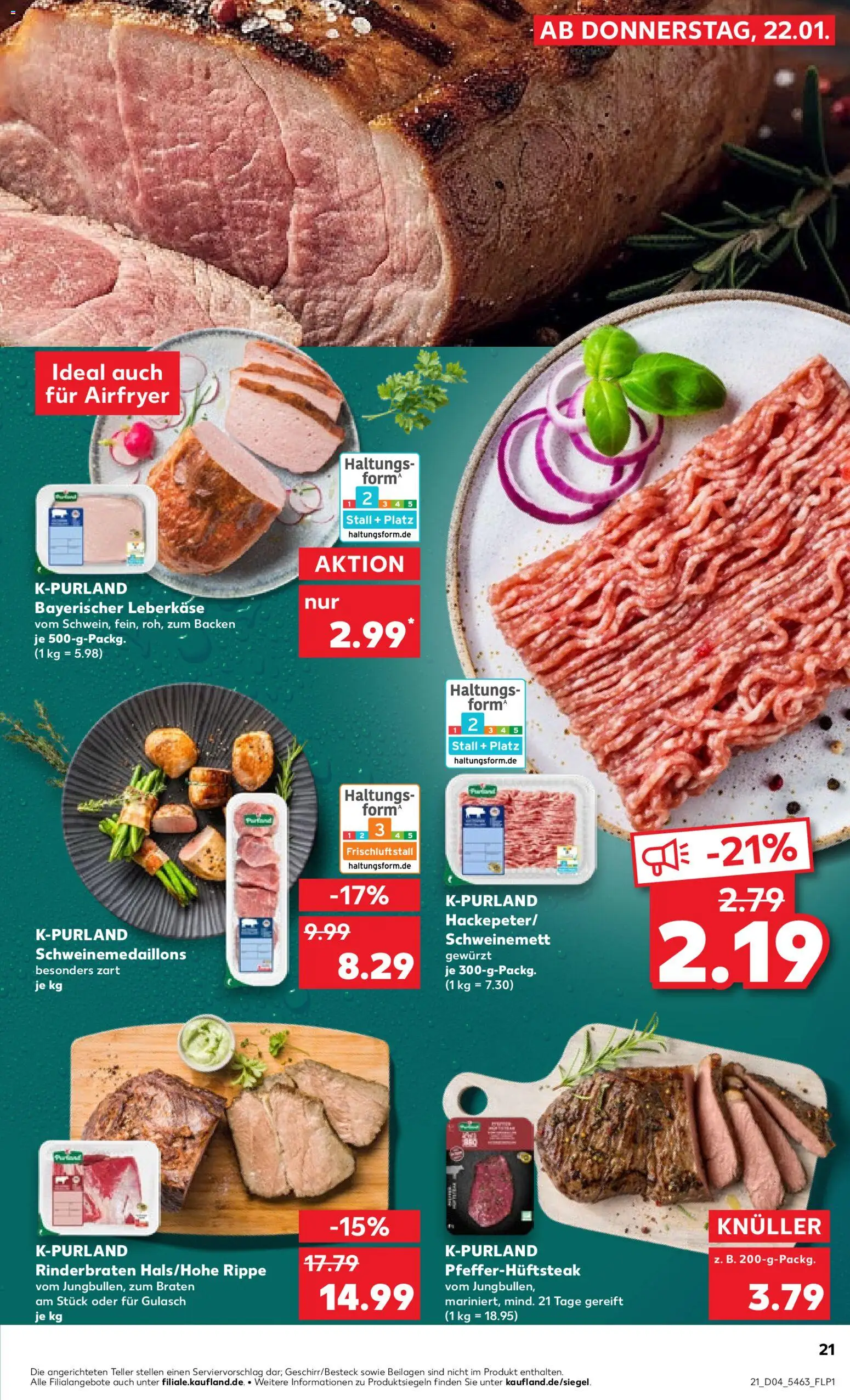 Kaufland prospekt Hamburg	 – gültig ab 22.01.2026 | Seite: 21 | Produkte: Rinderbraten, Gulasch, Steak, Leberkase
