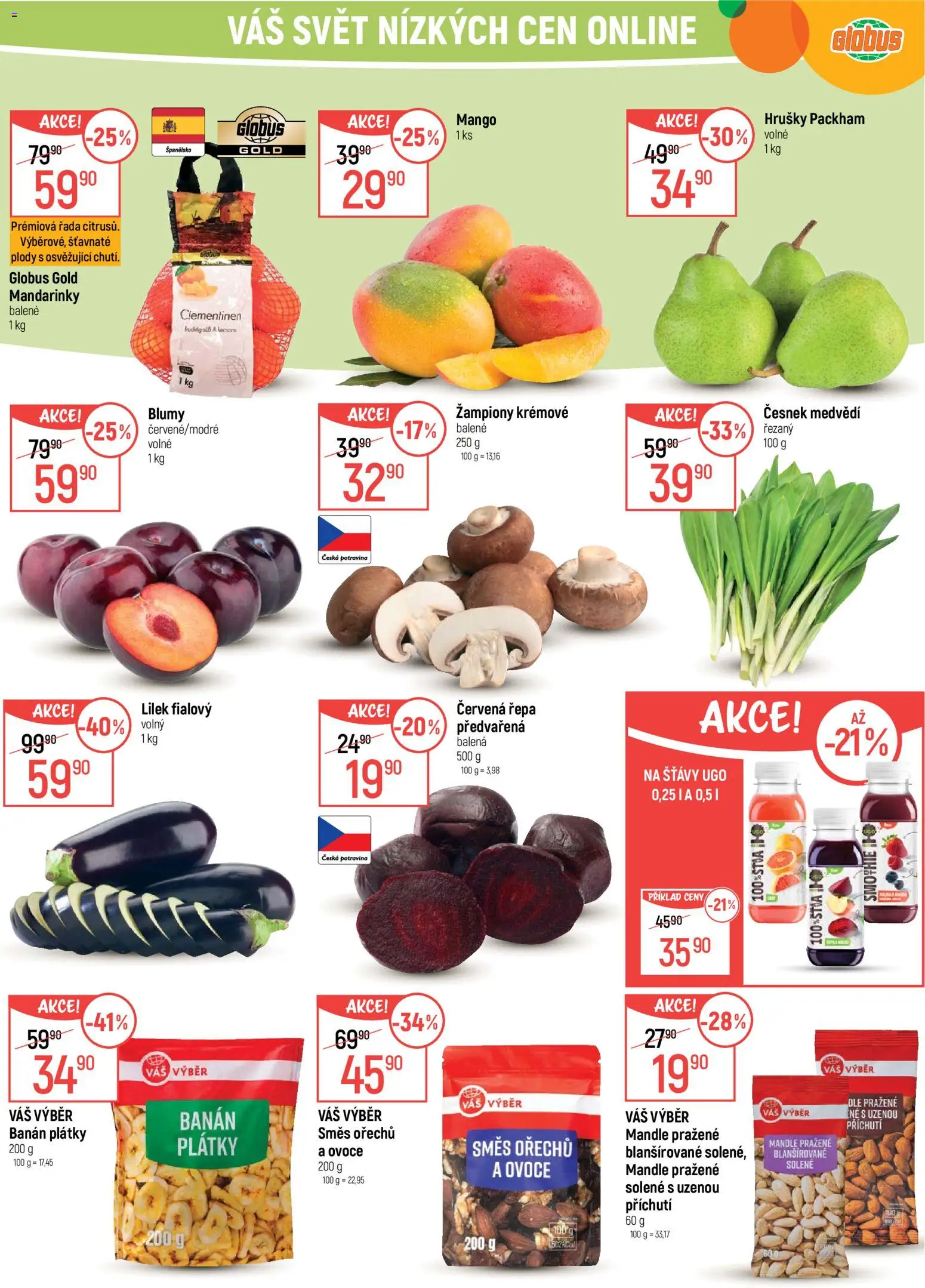 Globus leták - Havířov od 22.04.2026 | Strana: 18 | Produkty: Žampiony, Mango, Lilek, Směs ořechů