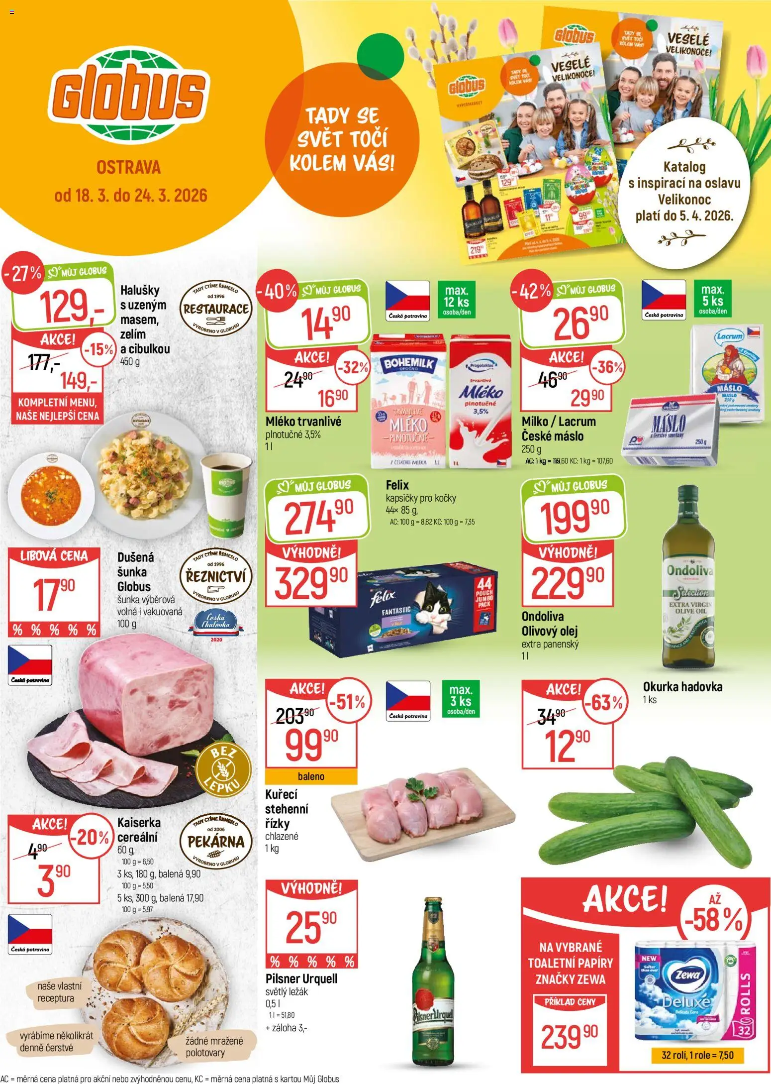 Globus leták - Ostrava od 18.03.2026 | Strana: 1 | Produkty: Olej, Kapsičky pro kočky, Pilsner Urquell, Okurka