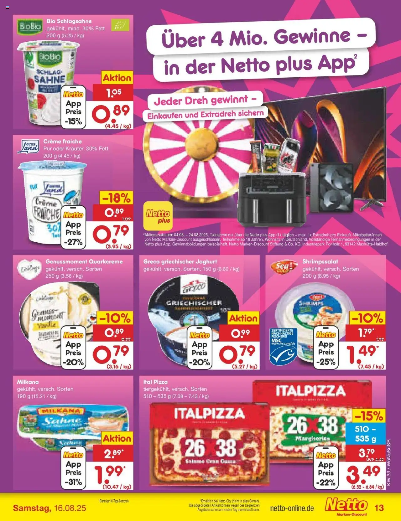 Netto Marken-Discount prospekt Lahnau	 - gültig ab dem 10.08.2025 | Seite: 19 | Produkte: Joghurt, Creme, Pizza, Sahne