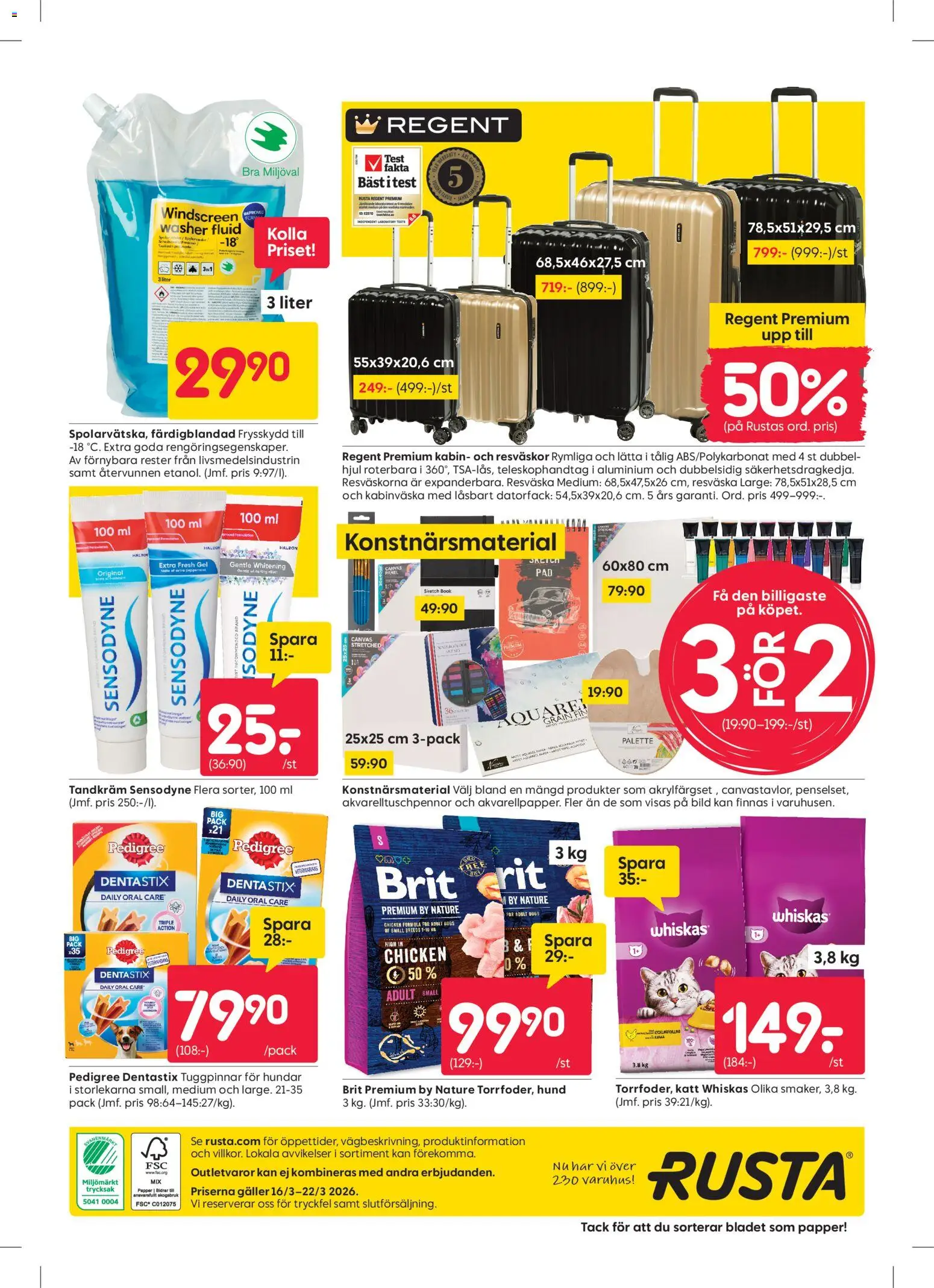 Rusta reklamblad aktuell från 16.03.2026 | Sida: 16 | Produkter: Tandkräm, Galler, Papper, Resväska