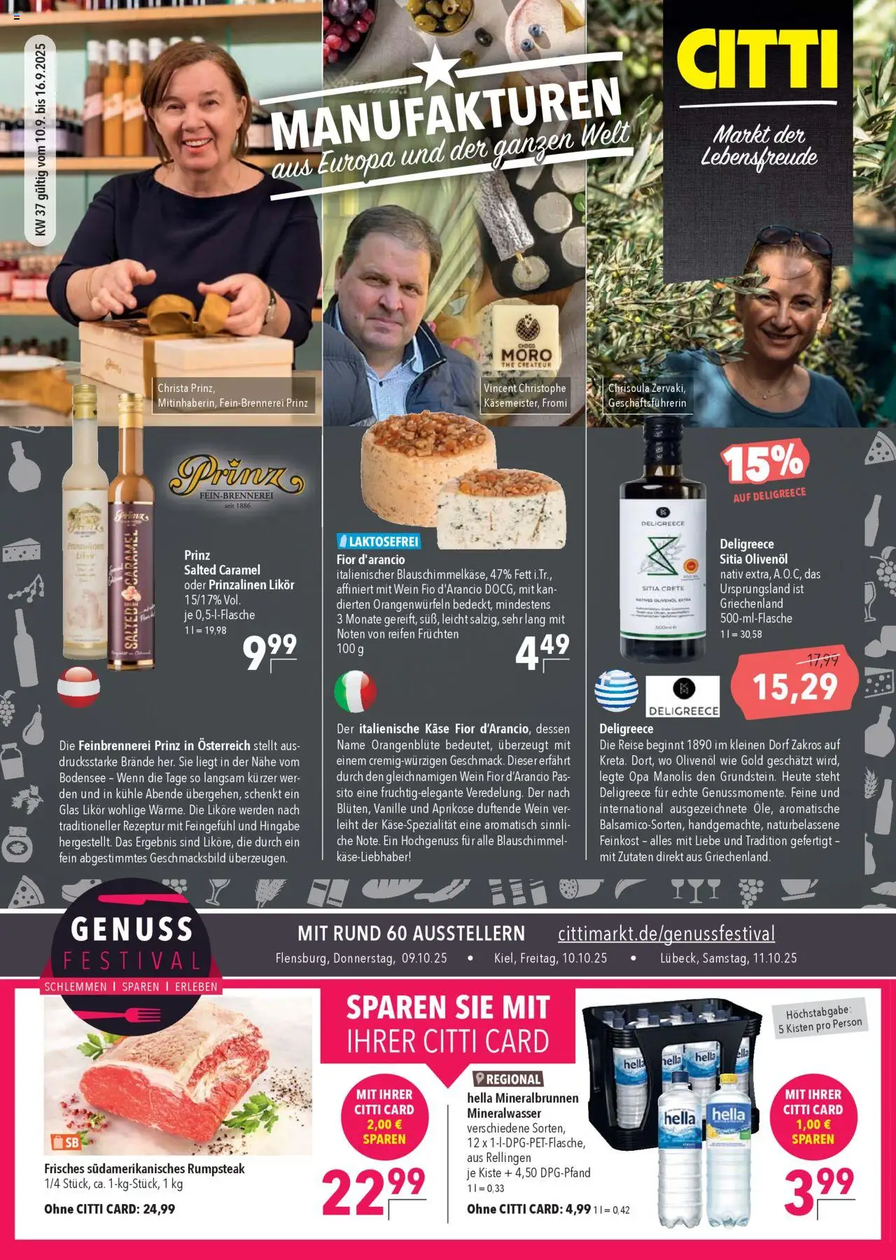 CITTI Markt Prospekt 	 – gültig ab 10.09.2025 | Seite: 1 | Produkte: Käse, Likör, Olivenol, Mineralwasser