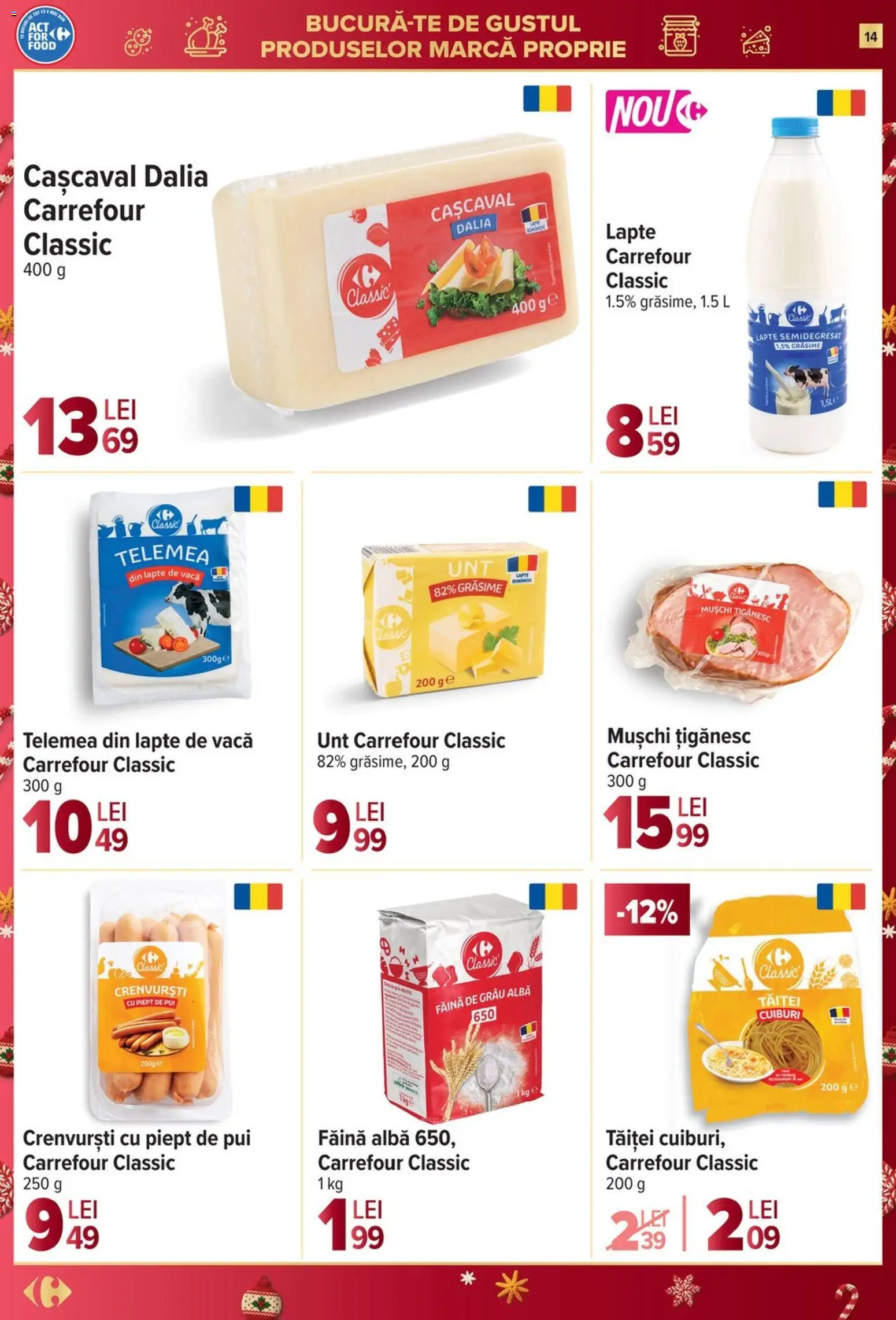 Noul catalog Carrefour – valabil de la 26.11.2025 | Pagină: 14 | Produse: Hacıyatmaz Kedi Oyuncağı, Cașcaval, Crenvurști, Unt