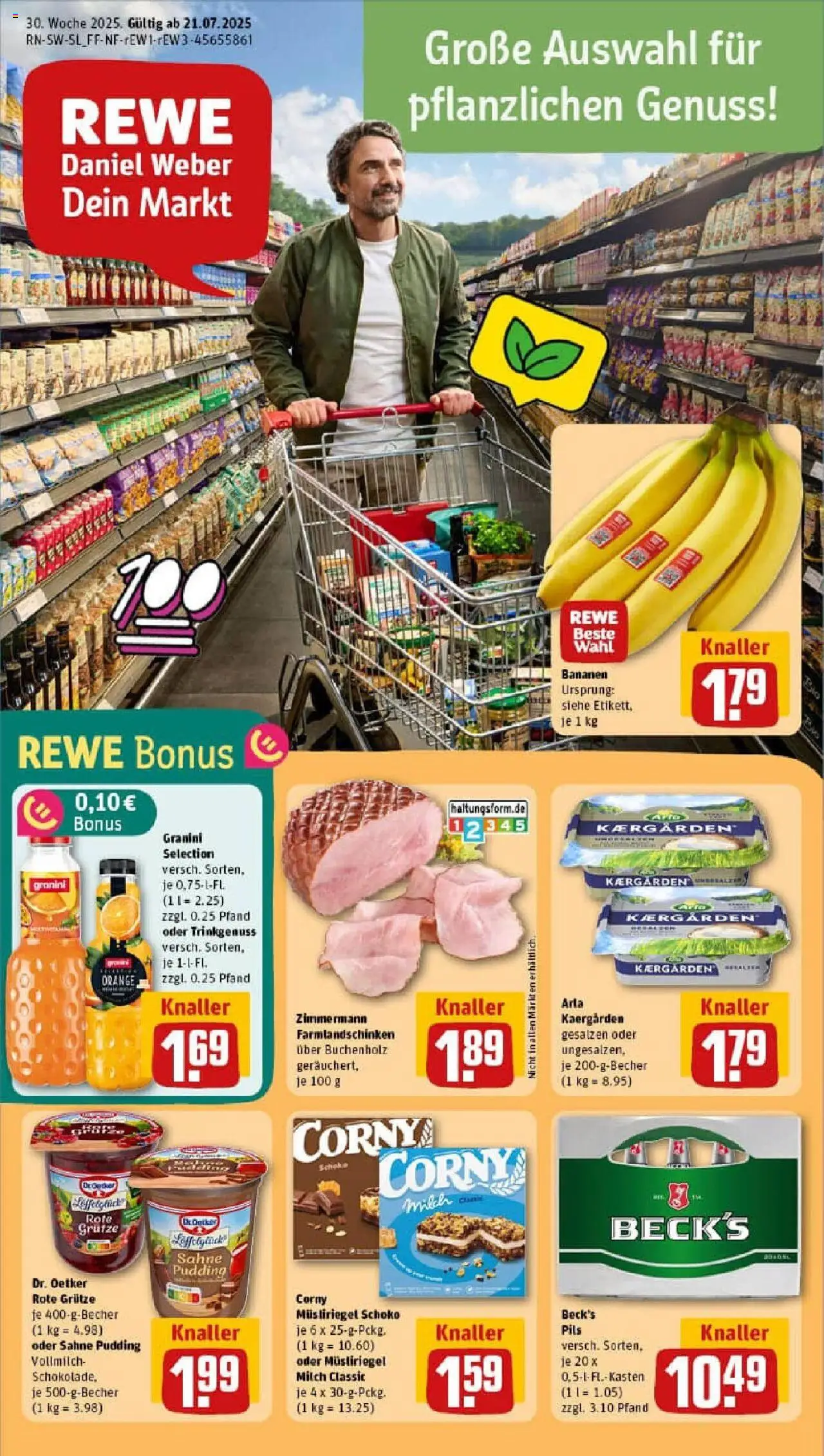 Rewe prospekt Saarbrücken / Klarenthal	 - gültig ab dem 20.07.2025 | Seite: 1 | Produkte: Milch, Pils, Bananen, Granini