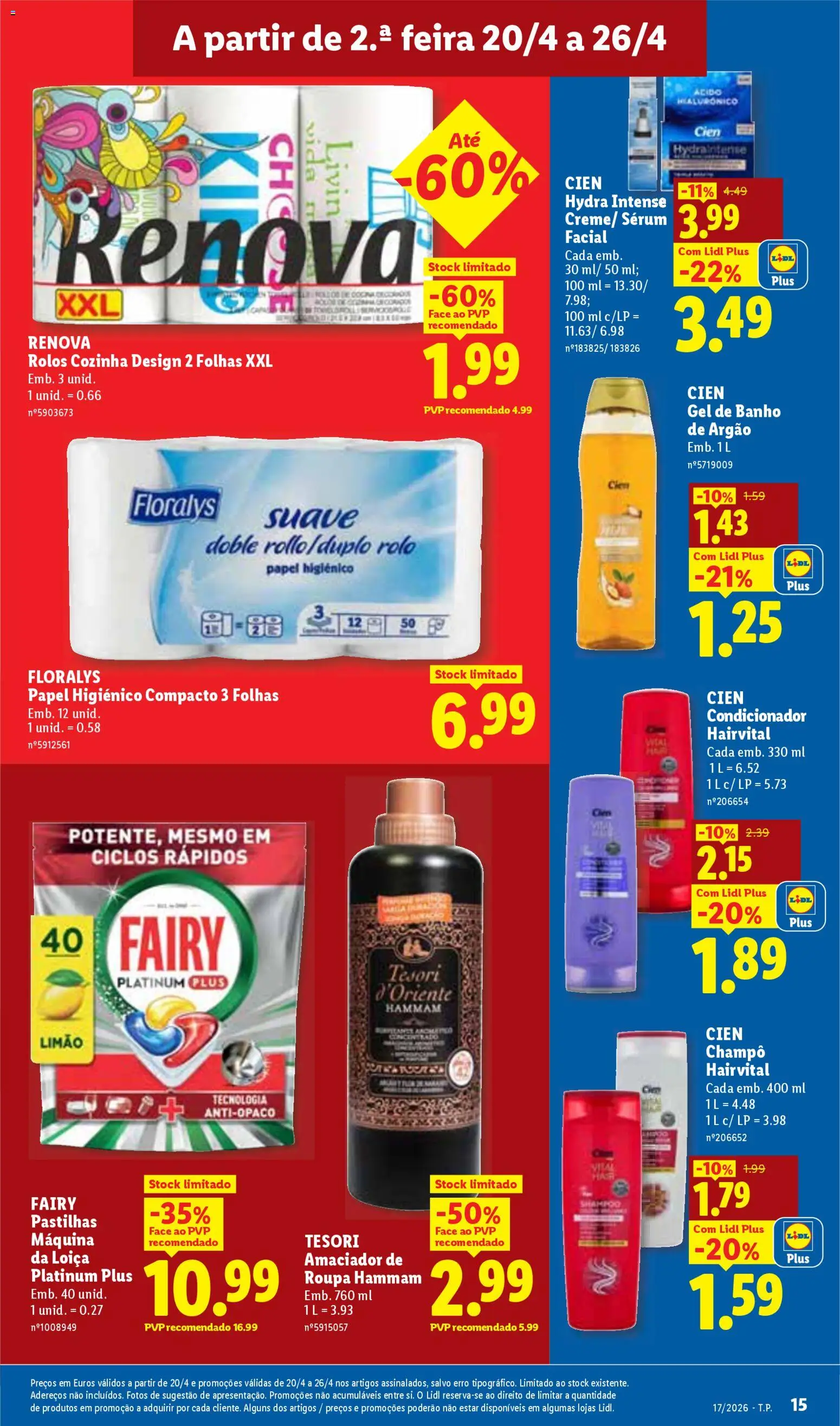 Lidl folheto │ válido de 20.04.2026 | Página: 15 | Produtos: Papel higiénico, Condicionador, Sérum, Banho