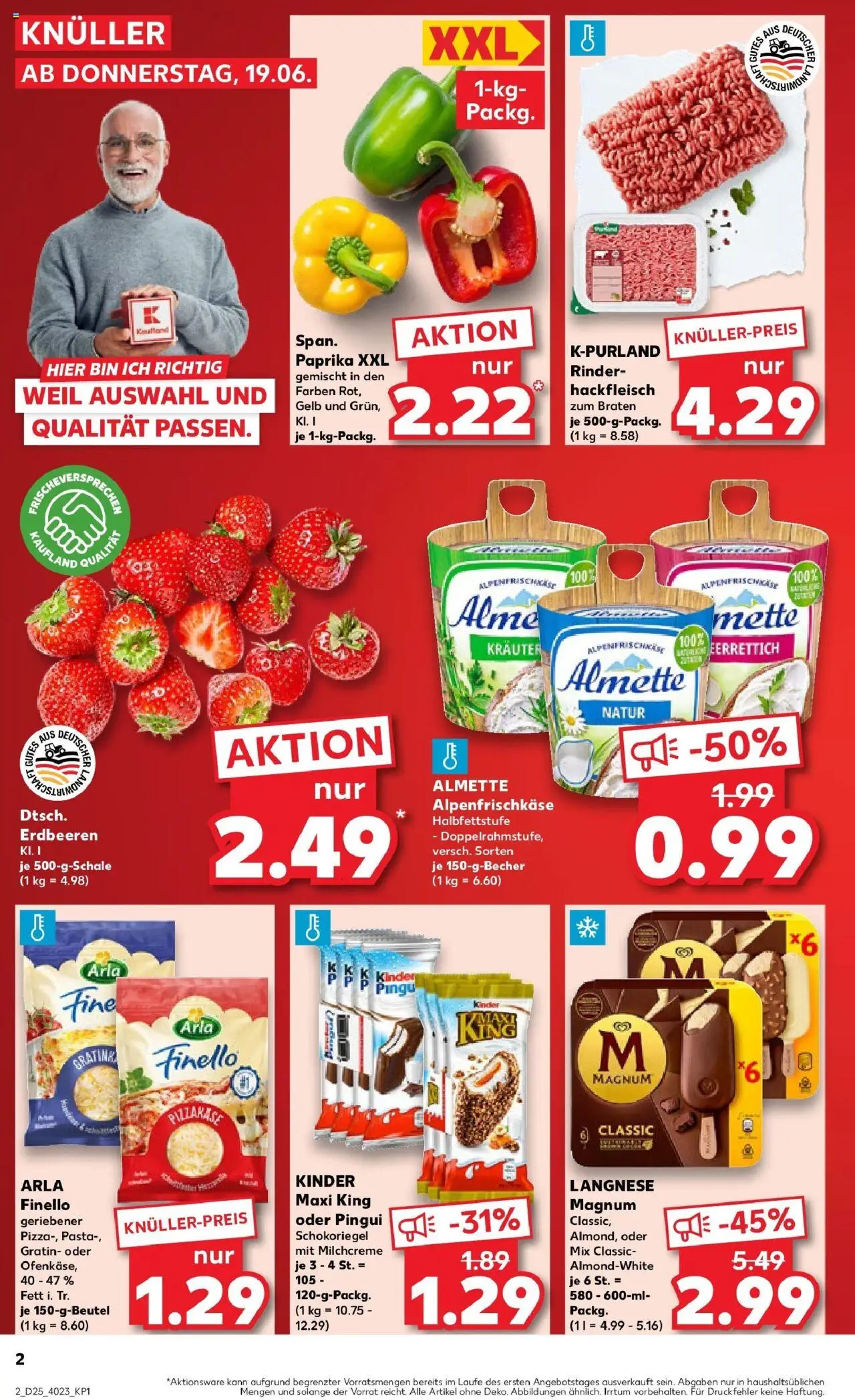 Kaufland prospekt Haldensleben	 - gültig ab dem 22.06.2025 | Seite: 15 | Produkte: Langnese, Paprika, Pasta, Erdbeeren