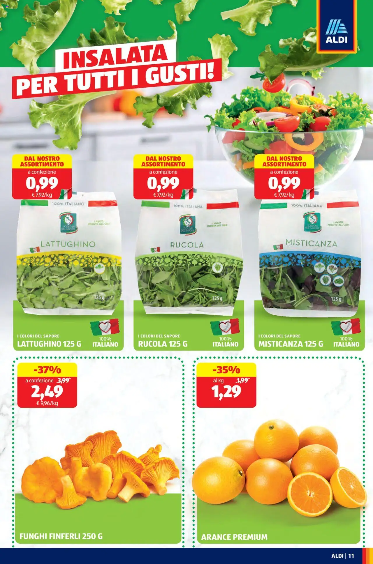 Volantino Aldi del 01.09.2025 | Pagina: 11 | Prodotti: Misticanza, Arance, Insalata, Funghi