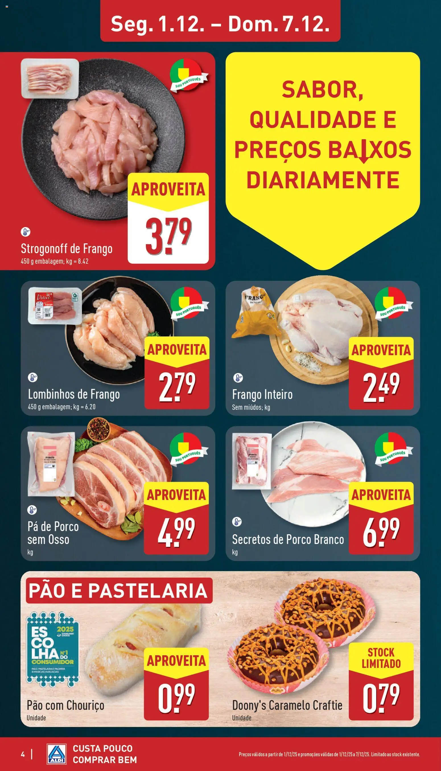 Aldi folheto │ válido de 01.12.2025 | Página: 4 | Produtos: Frango, Padaria, Pão, Pá