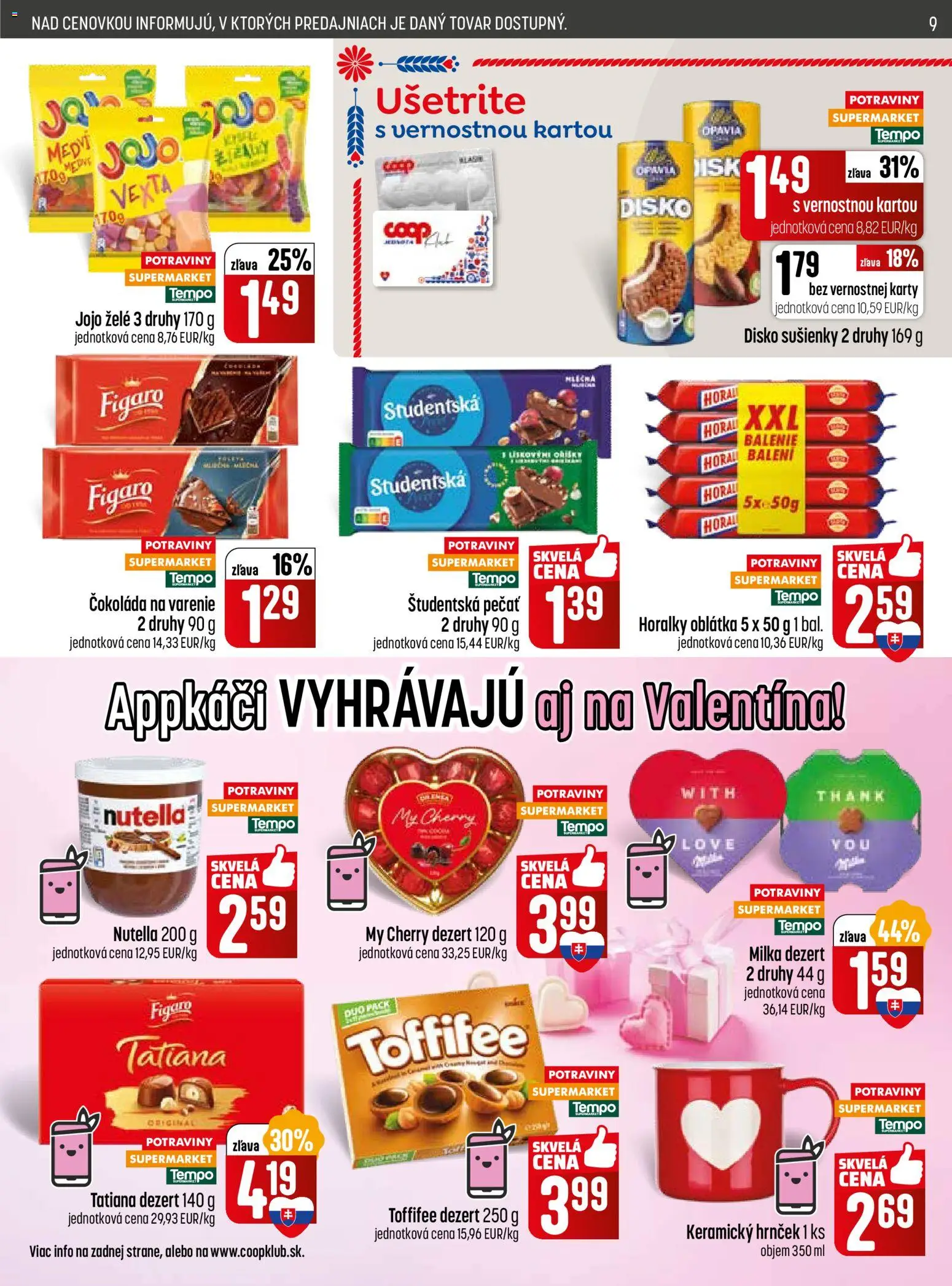 Nové COOP Jednota akcie – leták je platný od 05.02.2026 | Strana: 9 | Produkty: Toffifee, Študentská pečať, Milka, Disk