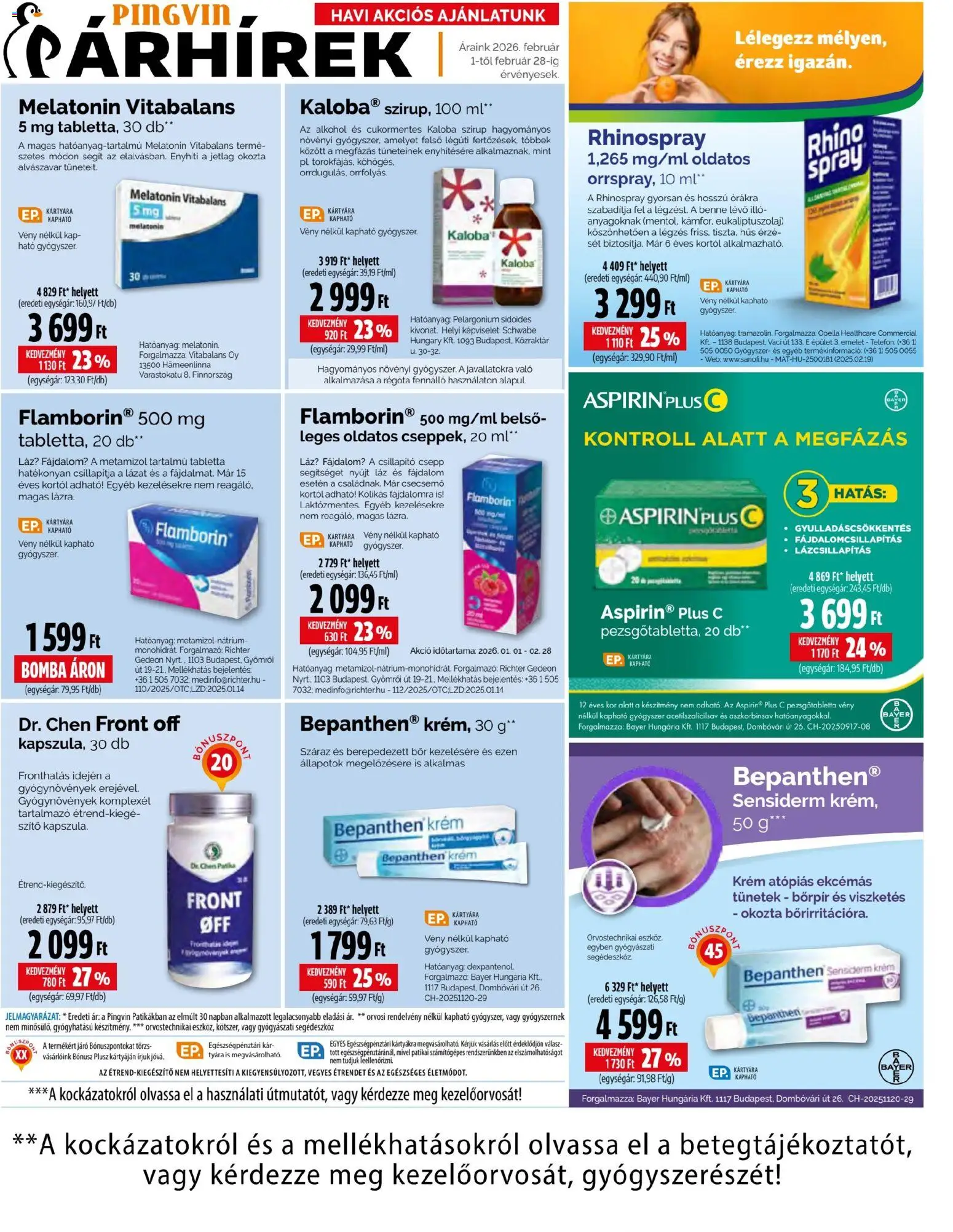 Pingvin Patika akciós ujság - amely érvényes a következő dátumtól: 01.02.2026 | Oldal: 10 | Termékek: Alkohol, Hús, Pezsgőtabletta, Bor